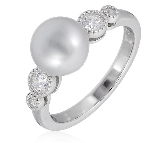 Diamonique 0.22ct tw Fresh Water Pearl Ring Sterling Silver