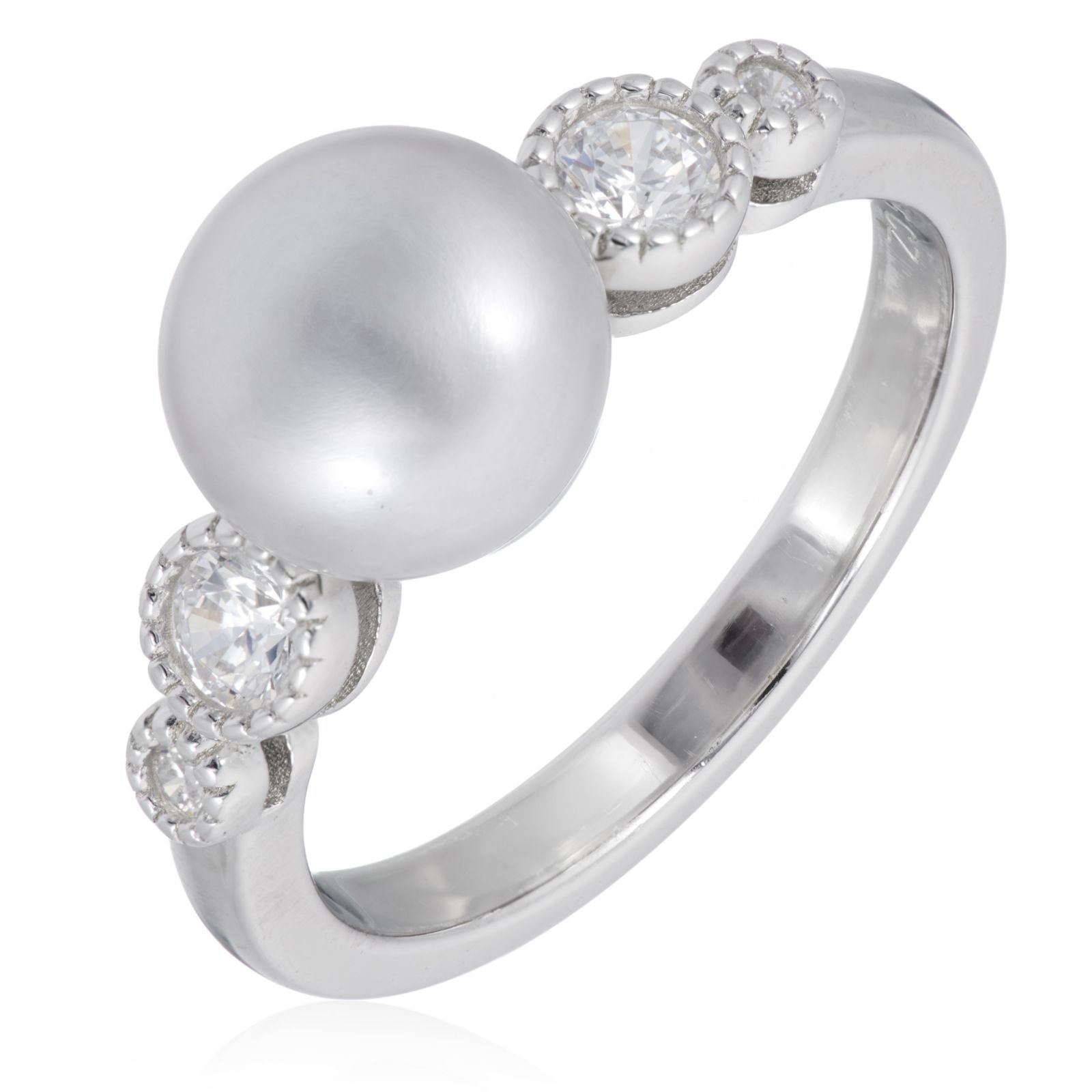 Diamonique 0.22ct tw Fresh Water Pearl Ring Sterling Silver