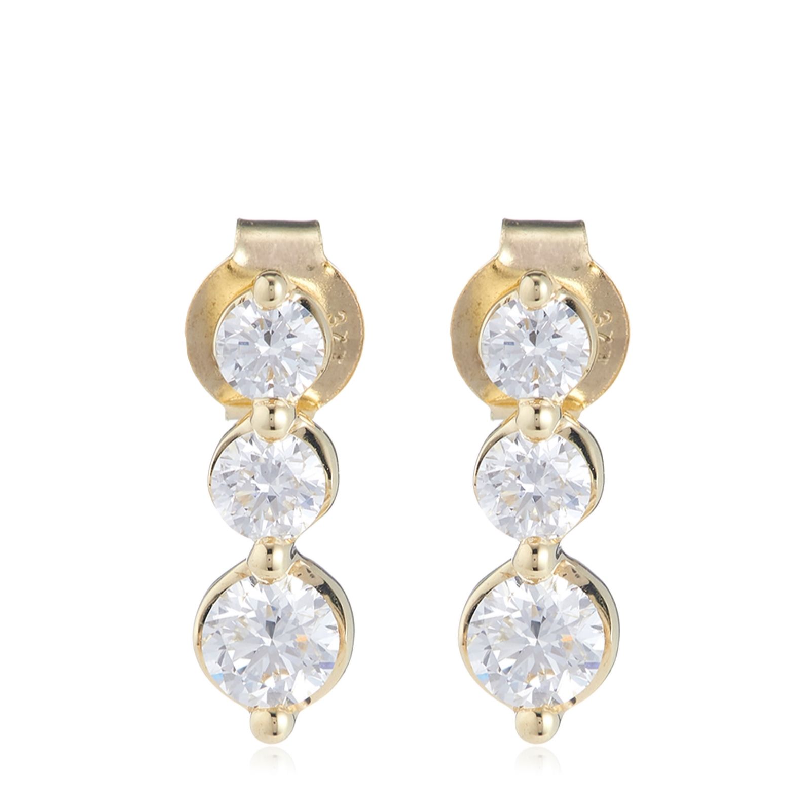  Firelight 1ct Lab Grown Diamond 3 Stone Drop Earrings 9ct Gold