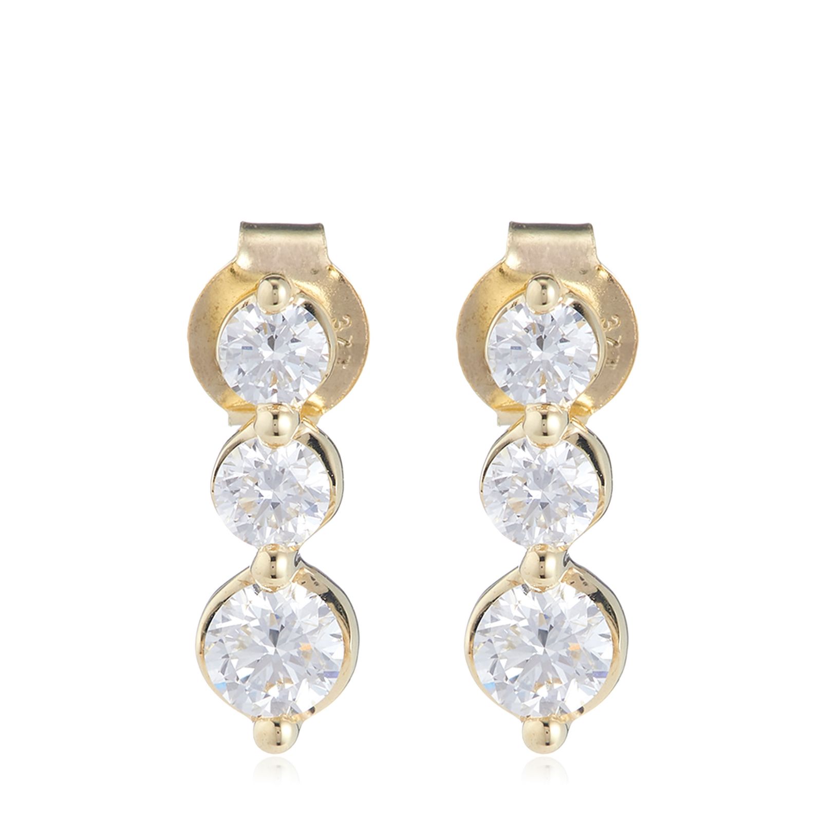 Firelight 1ct Lab Grown Diamond 3 Stone Drop Earrings 9ct Gold