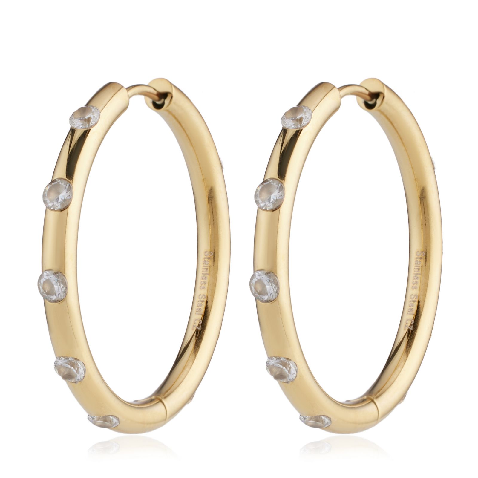 Steel by Diamonique Swiss Set Hoop Earrings Stainless Steel