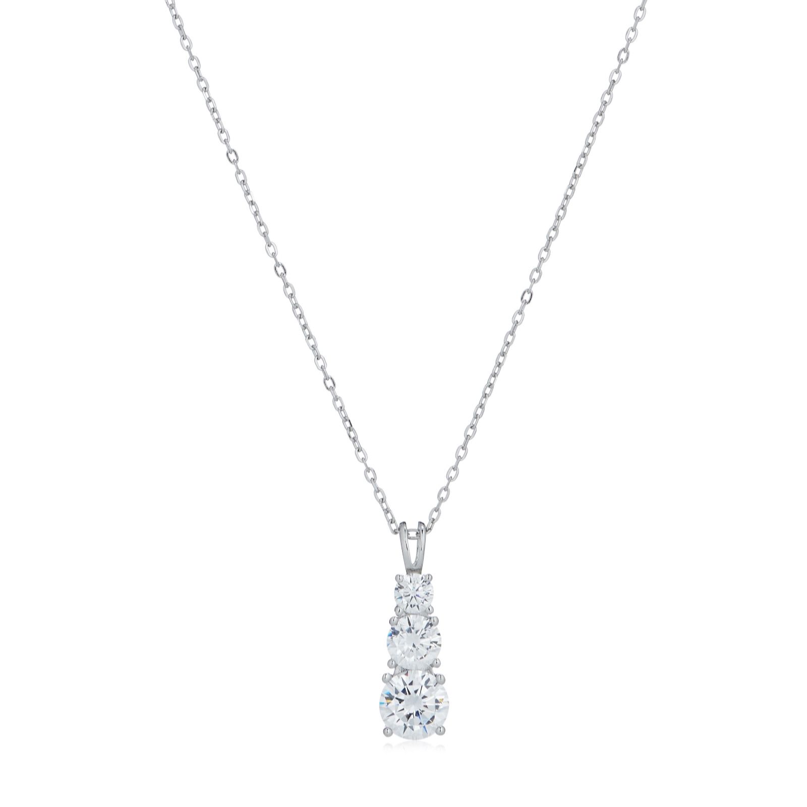 Diamonique 4.9ct tw Trilogy Pendant & Chain Sterling Silver
