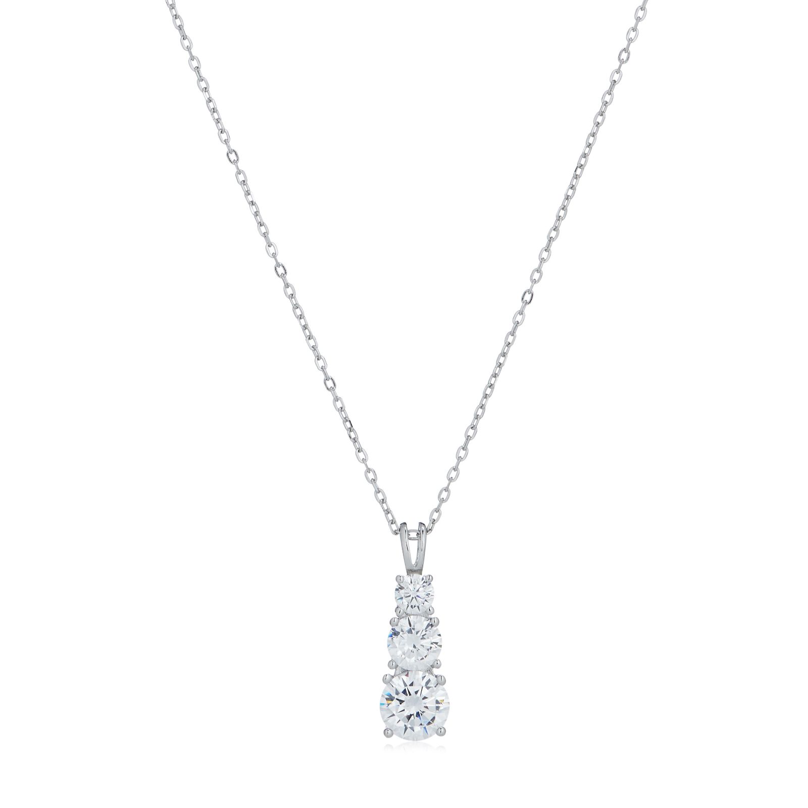 Diamonique 4.9ct tw Trilogy Pendant & Chain Sterling Silver