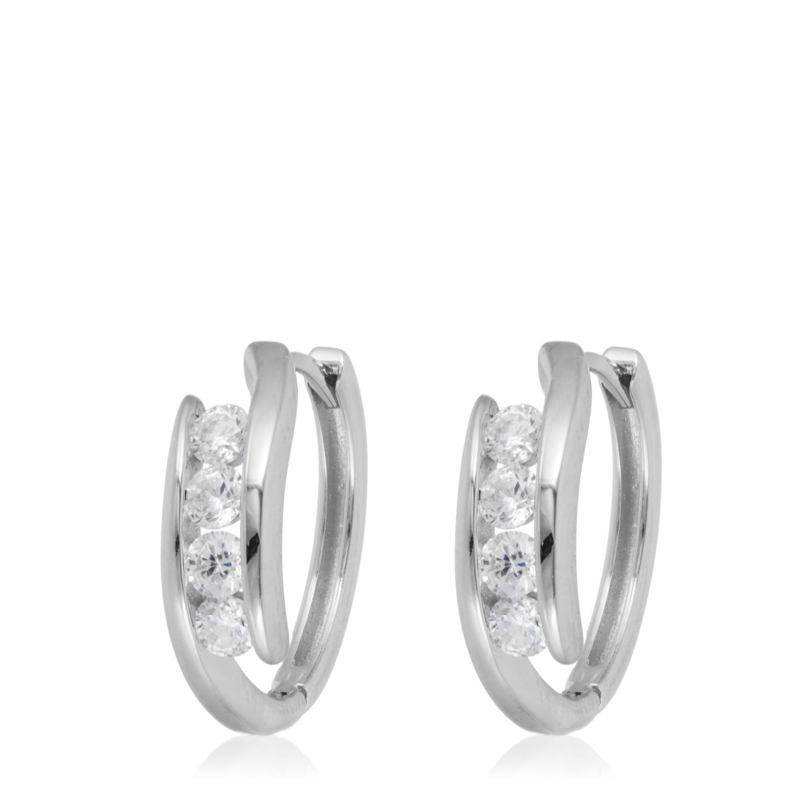 Diamonique 0.4ct tw Centre Stone Hoop Earrings Sterling Silver