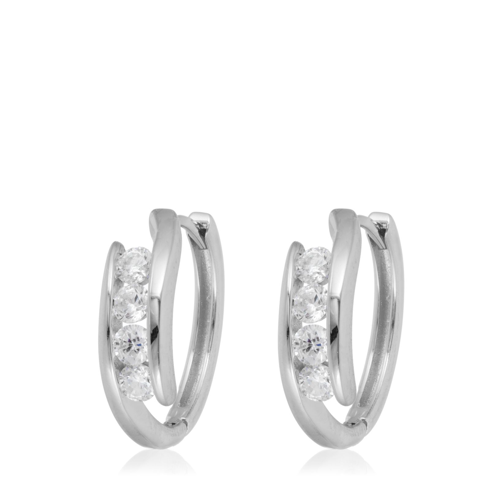 Diamonique 0.4ct tw Centre Stone Hoop Earrings Sterling Silver