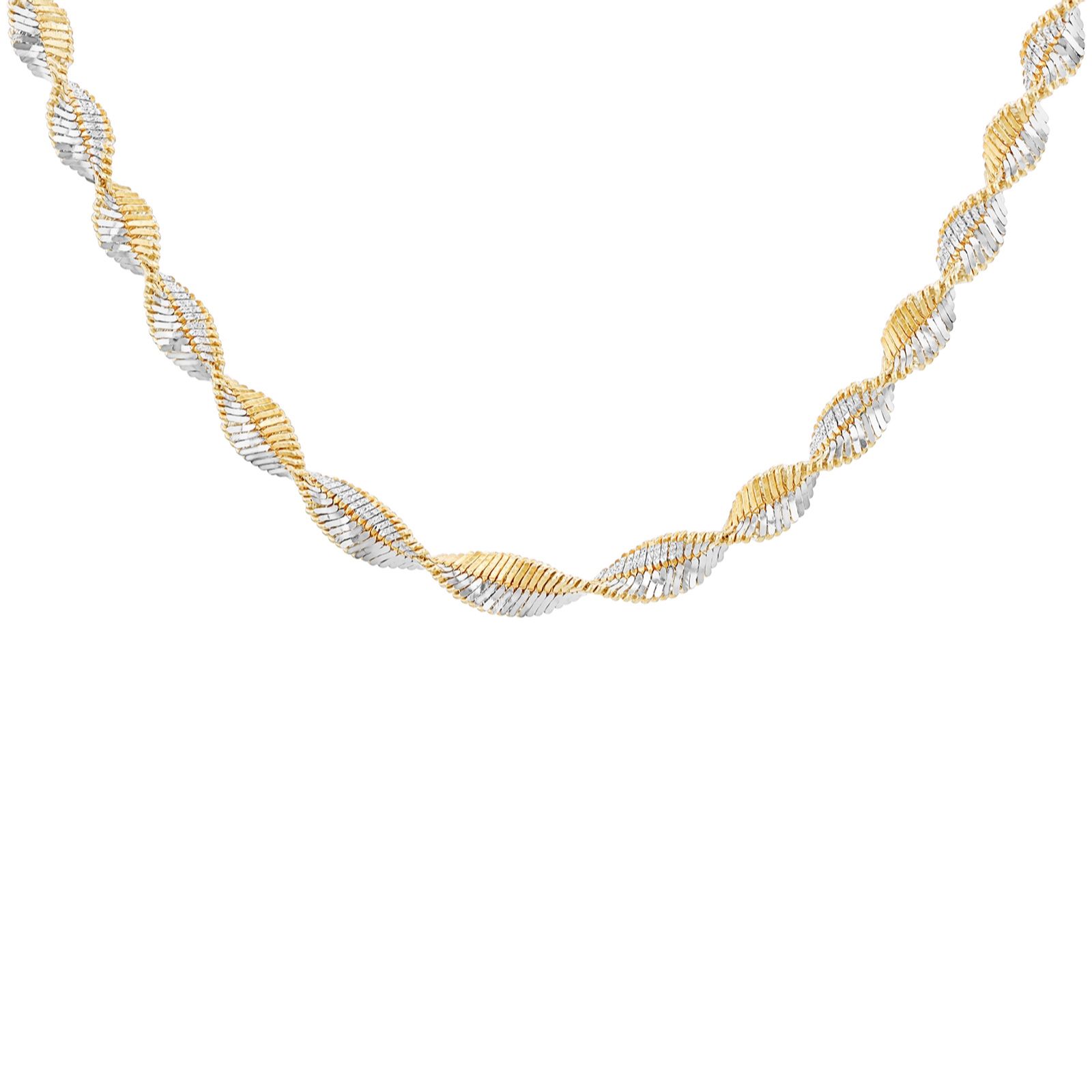 Faith & Brown Italian crafted Large Twist Herringbone 2-tone Necklace
