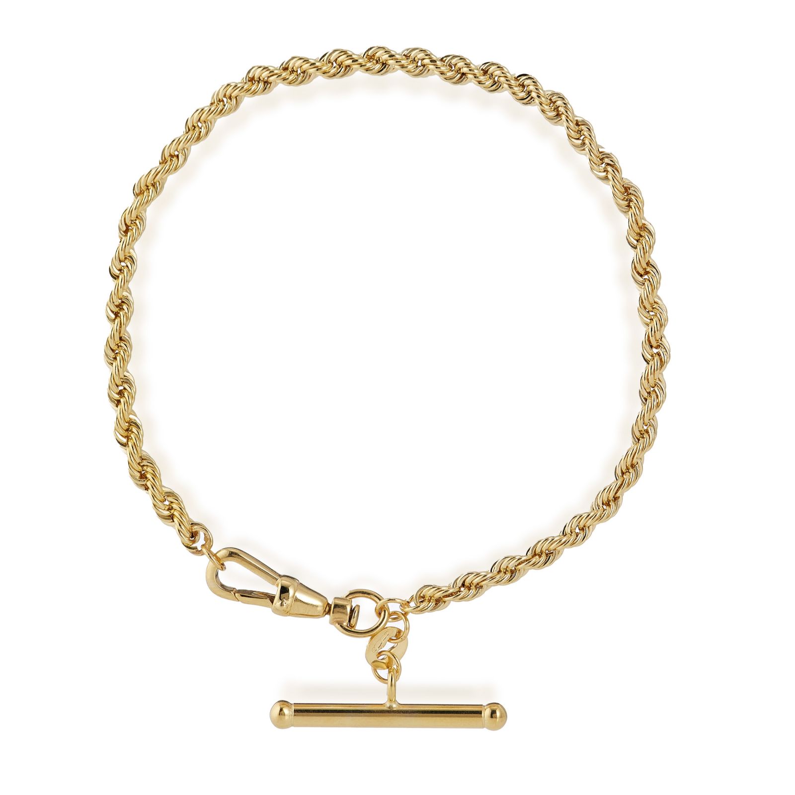 GOLD 9ct Yellow Gold T-Bar Rope Albert Bracelet 3.14g