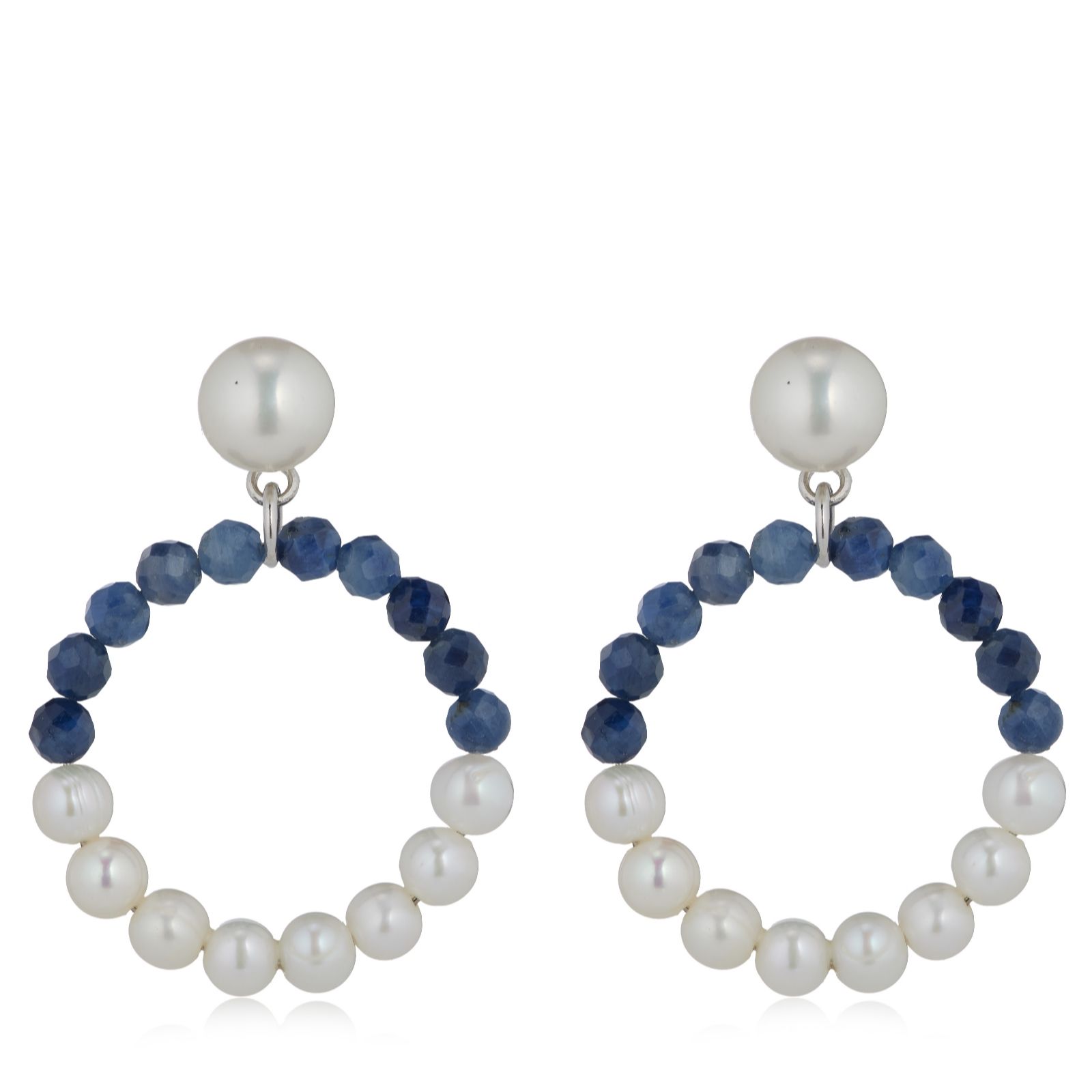 Lara Pearl Button and Baby Ming Pearl Gemstone Drop Earrings Sterling Silver