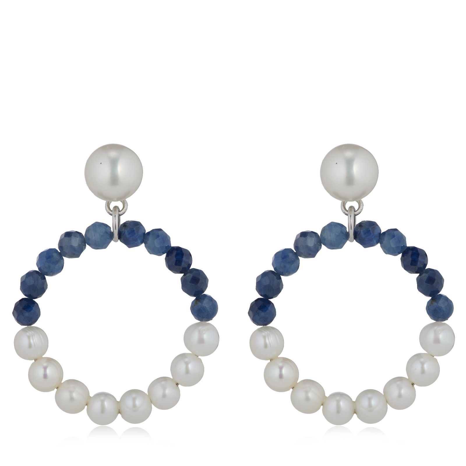 Lara Pearl Button and Baby Ming Pearl Gemstone Drop Earrings Sterling Silver