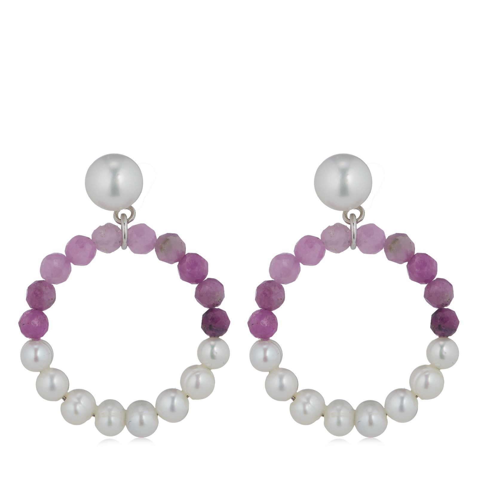 Lara Pearl Button and Baby Ming Pearl Gemstone Drop Earrings Sterling Silver