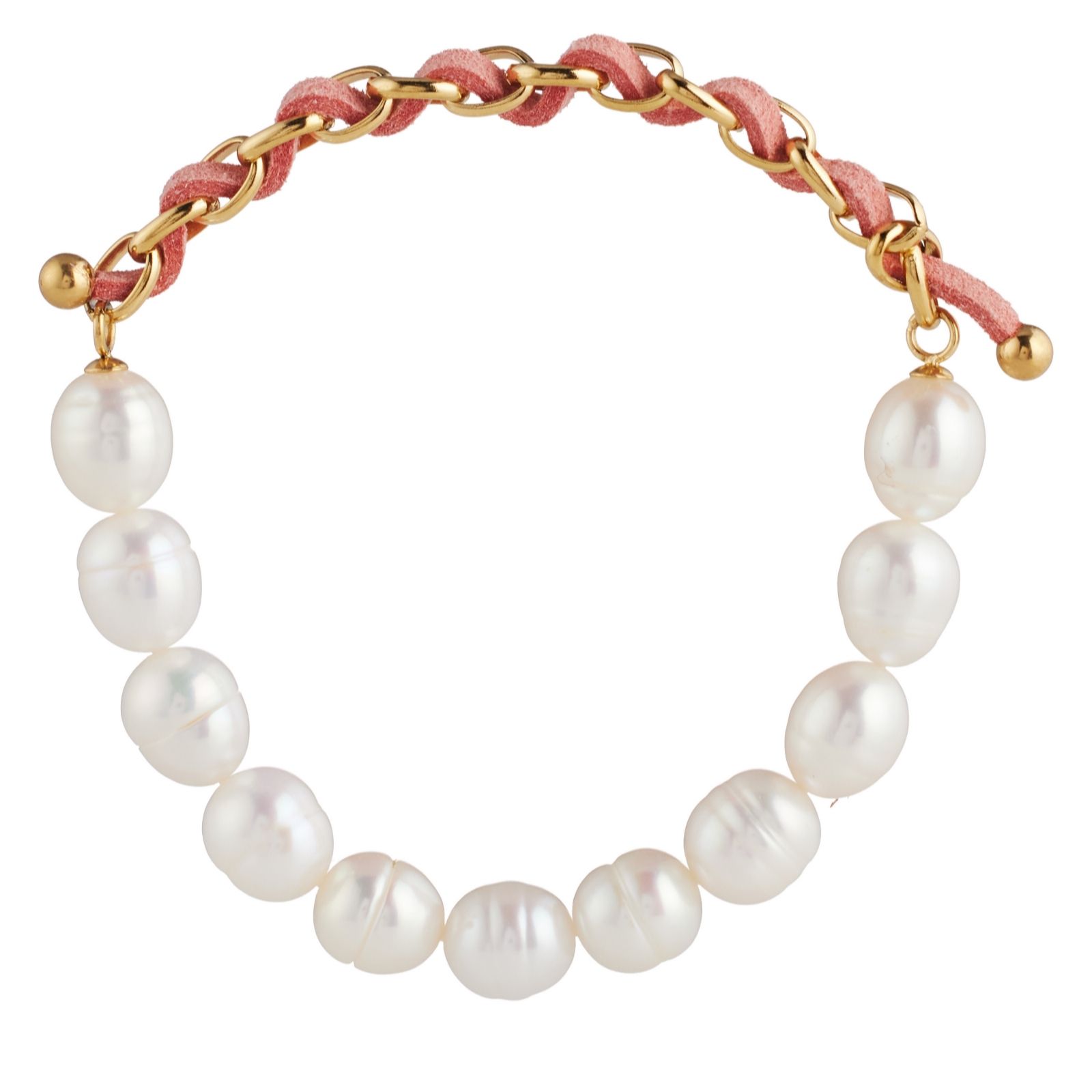 Lara Pearl 8mm Oval Pearl Chaink Link and Silk Bracelet Stainless Steel