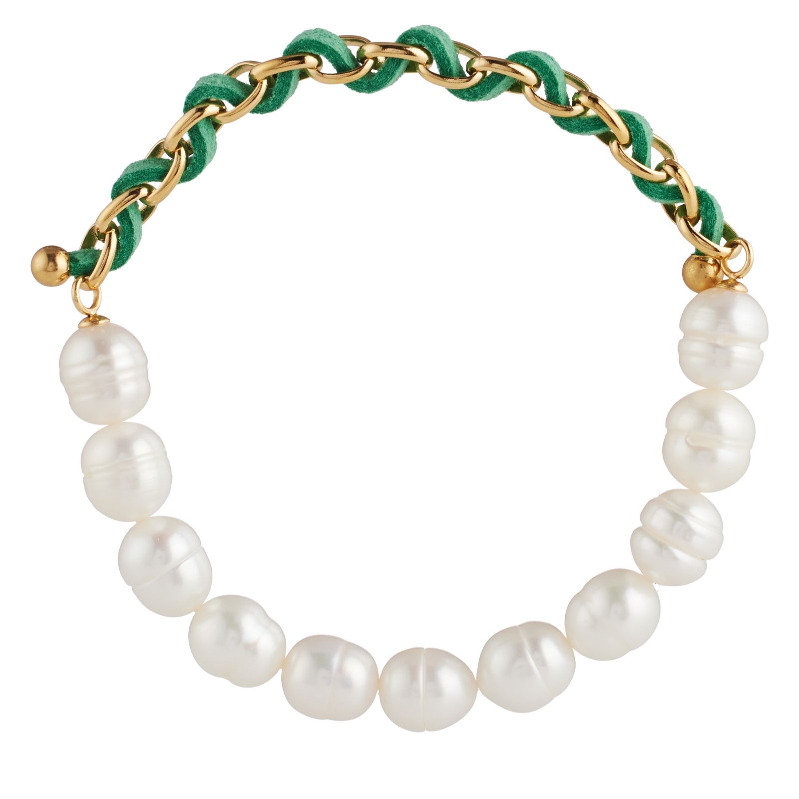 Lara Pearl 8mm Oval Pearl Chaink Link and Silk Bracelet Stainless Steel