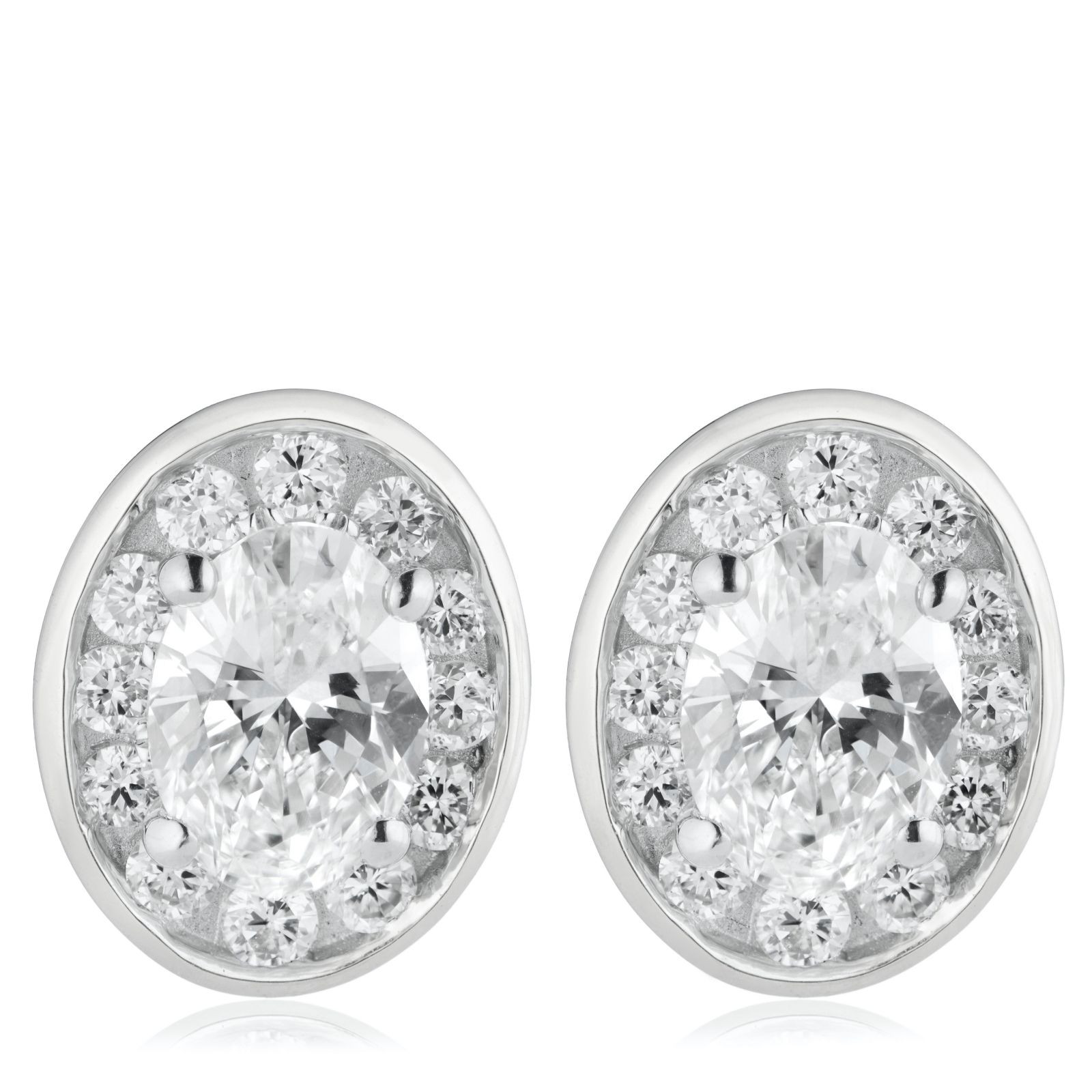 Fire Light 1ct Lab Grown Diamond Oval Bezel Set Halo Stud Earrings 9ct Gold