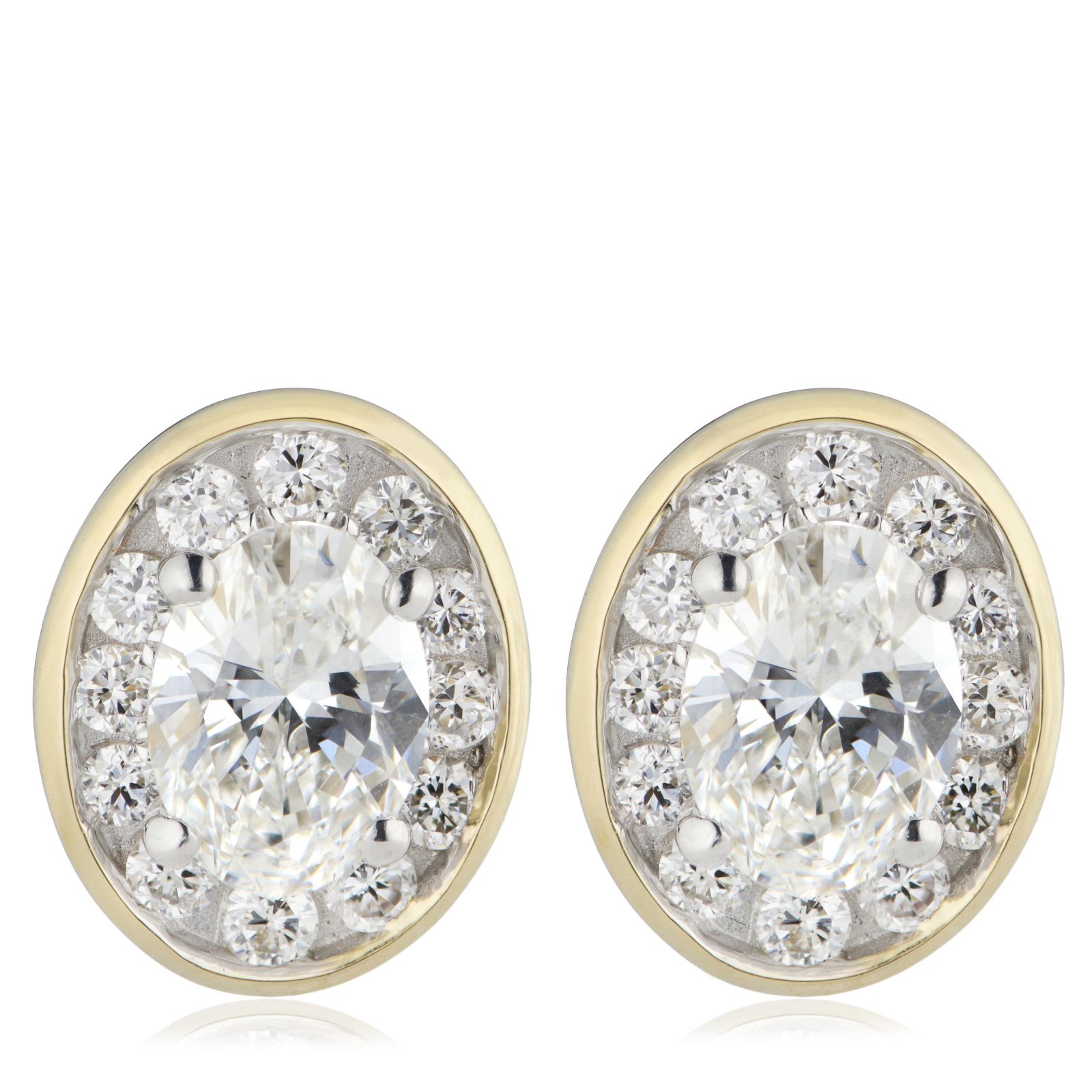 Fire Light 1ct Lab Grown Diamond Oval Bezel Set Halo Stud Earrings 9ct Gold