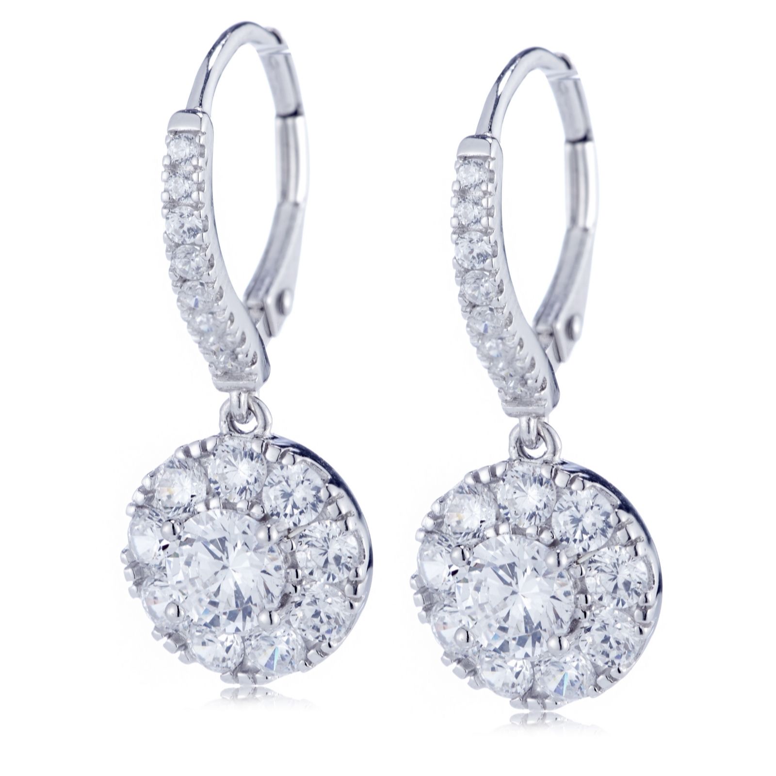 Outlet Diamonique 2ct tw Round Halo Leverback Earrings Sterling Silver ...