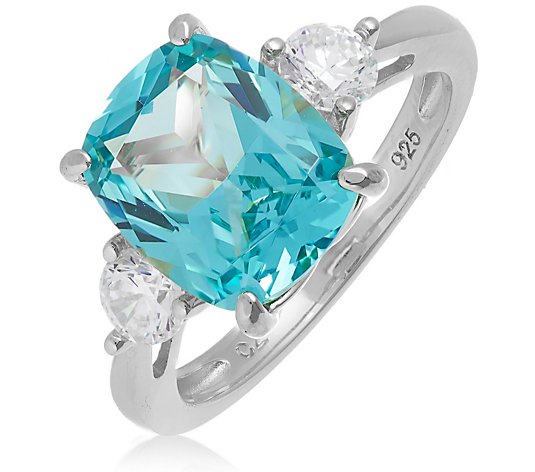 Diamonique 4.55ct Simulated Paraiba Trilogy Ring Sterling Silver