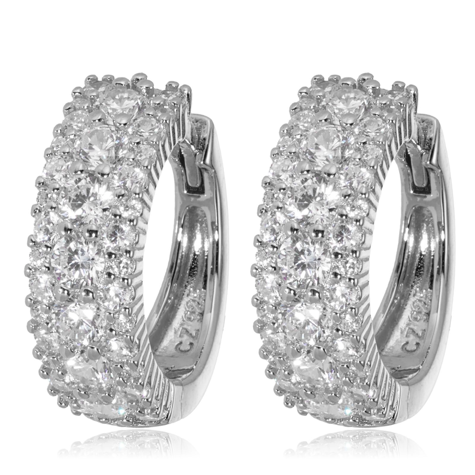 Diamonique 1.1ct tw Round Cut Hoops Earrings Sterling Silver