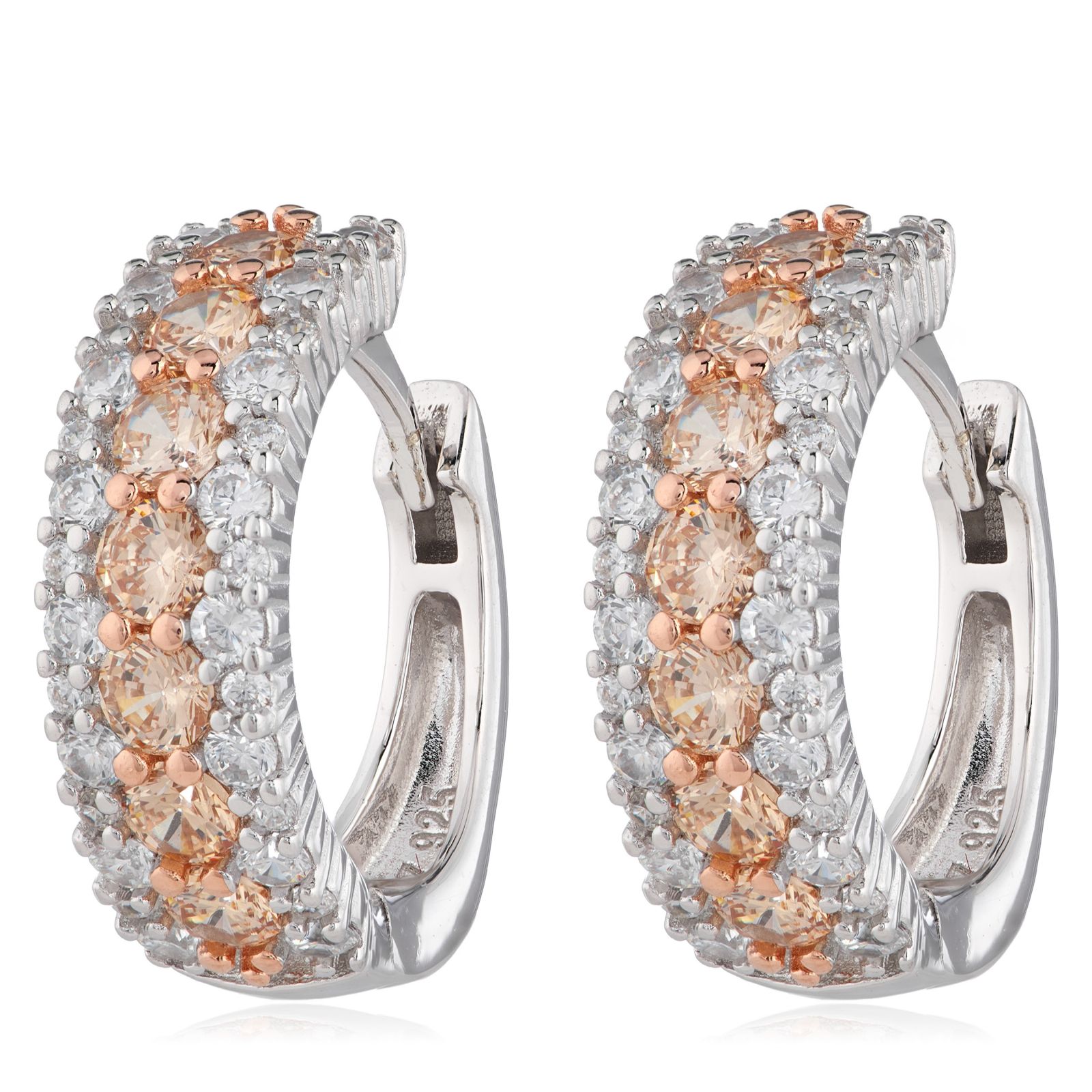 Diamonique 1.1ct tw Round Cut Hoops Earrings Sterling Silver