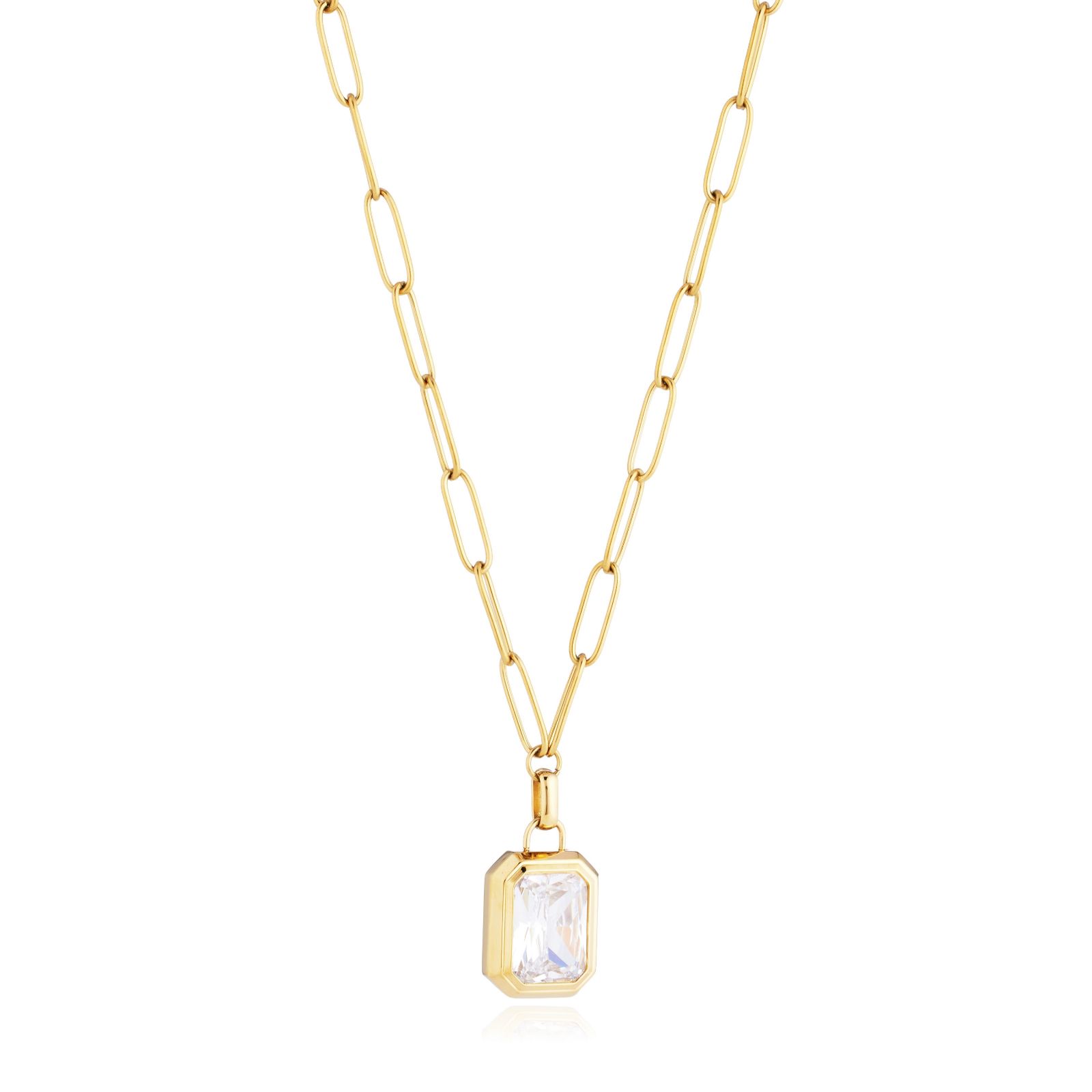 Steel by Diamonique Emerald Cut Pendant and Chain Stainless Steel