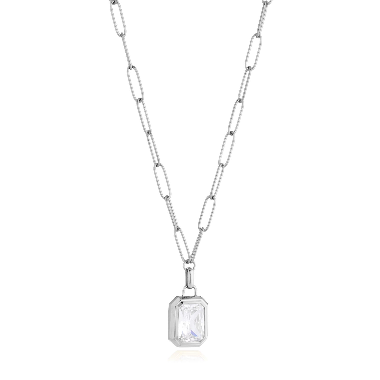 Steel by Diamonique Emerald Cut Pendant and Chain Stainless Steel