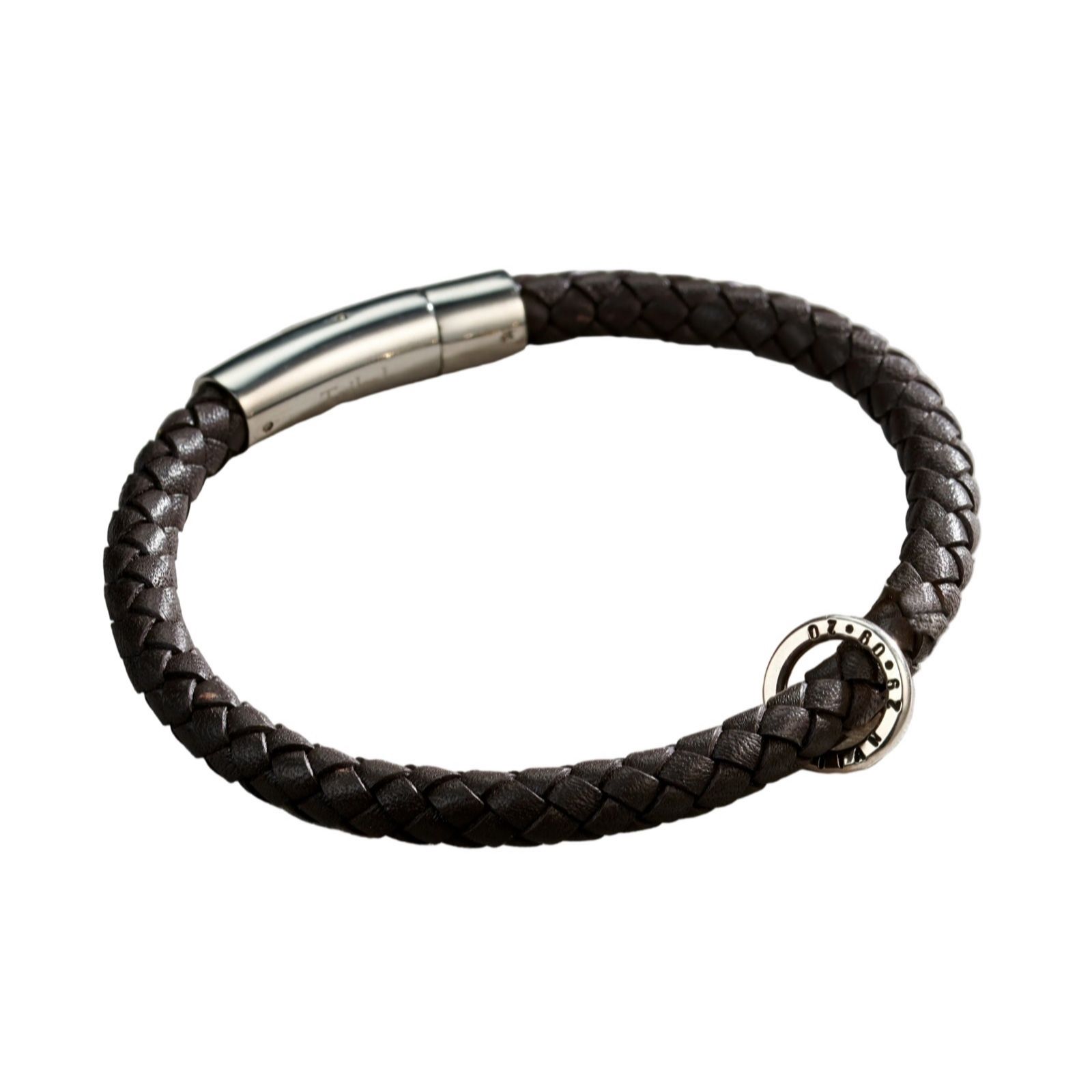 Posh Totty Designs Mens Personalised Mixed Metal Plaited Leather Bracelet