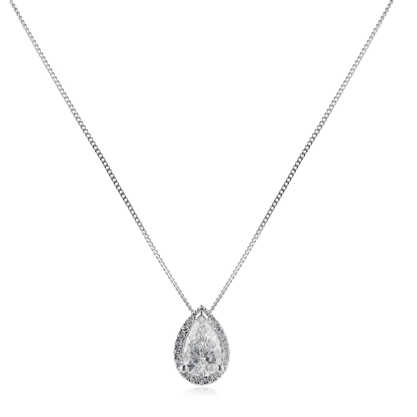 Fire Light 2.2ct Lab Grown Diamond Pear Cut Halo Pendant & Chain 9ct Gold