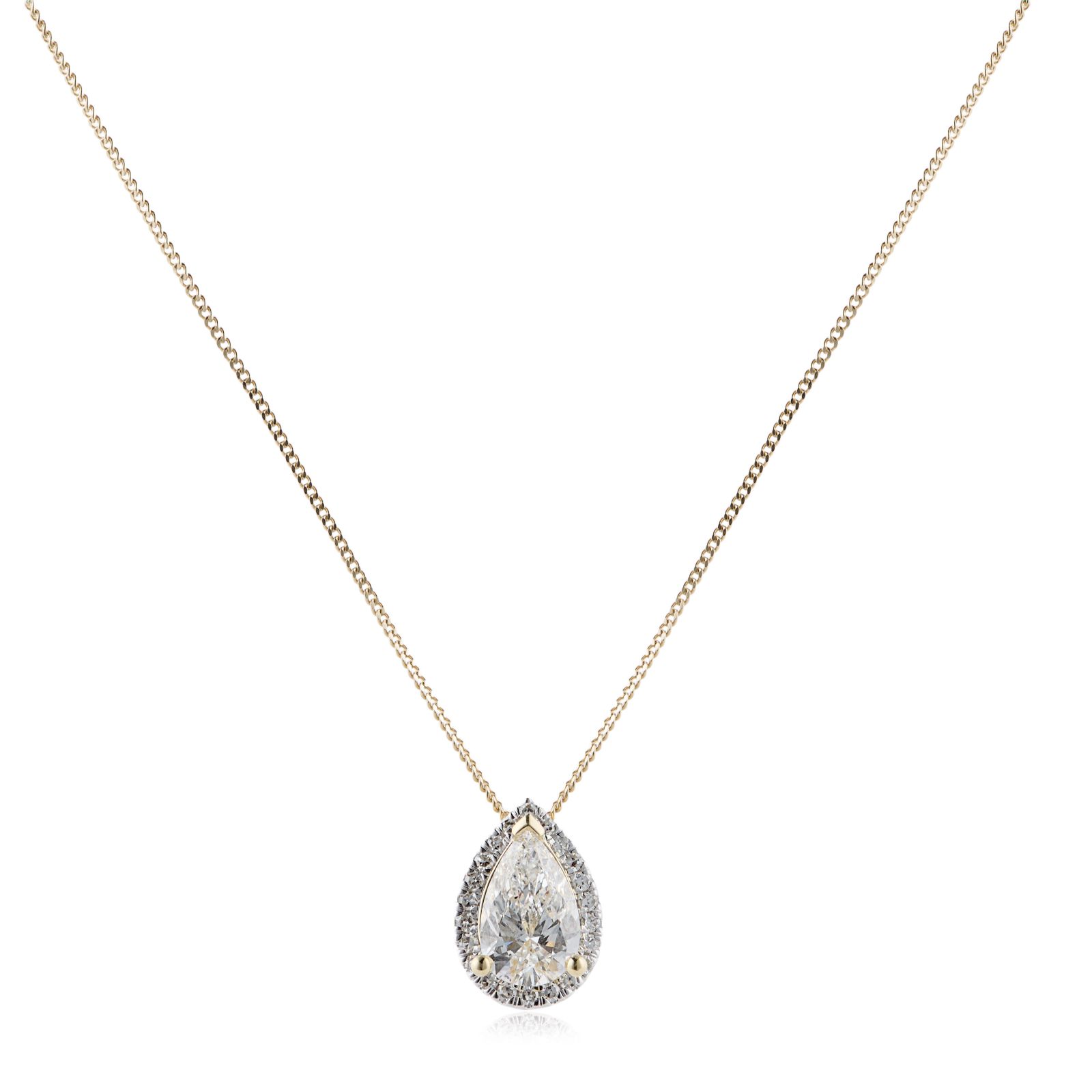 Fire Light 2.2ct Lab Grown Diamond Pear Cut Halo Pendant & Chain 9ct Gold