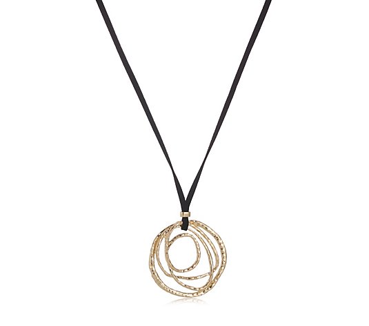 WynneJewellery Hammered Open Freeform Circle Pendant with Cord