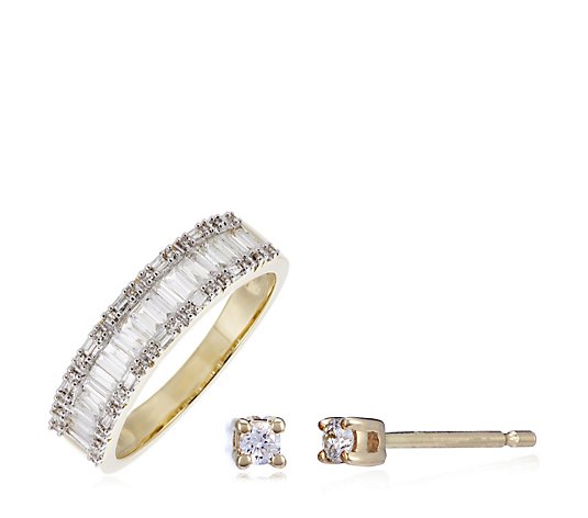 0.50ct Diamond Ring & 0.05ct Diamond Stud Earring 9ct Gold 2pc Set