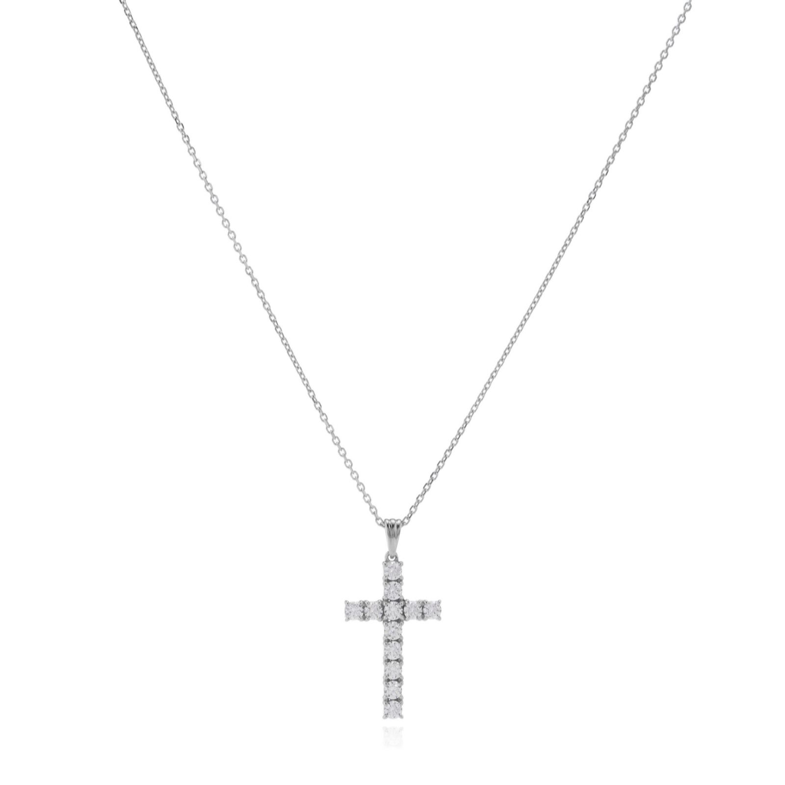 Diamonique 0.6ct tw Cross Pendant & 45cm Chain Sterling Silver
