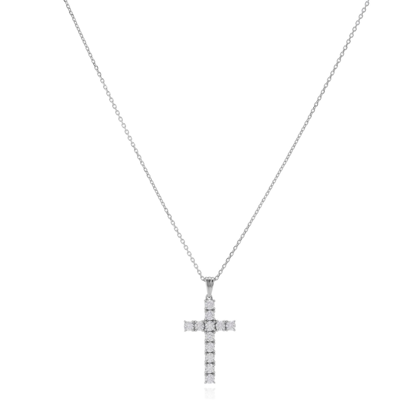 Diamonique 0.6ct tw Cross Pendant & 45cm Chain Sterling Silver