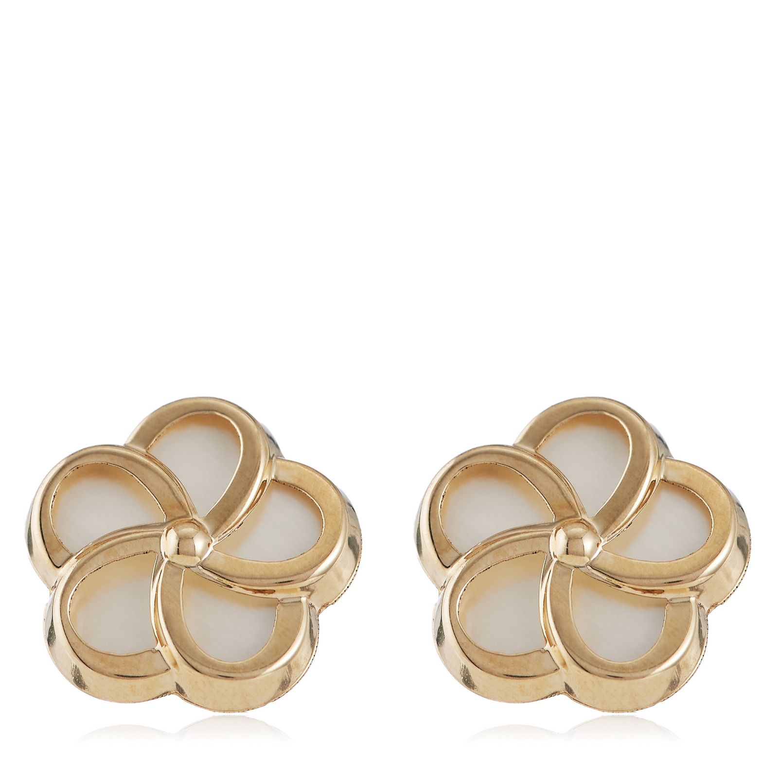 GOLD 9ct Yellow Gold 'Mother of Pearl' Flower Stud Earrings 0.51g
