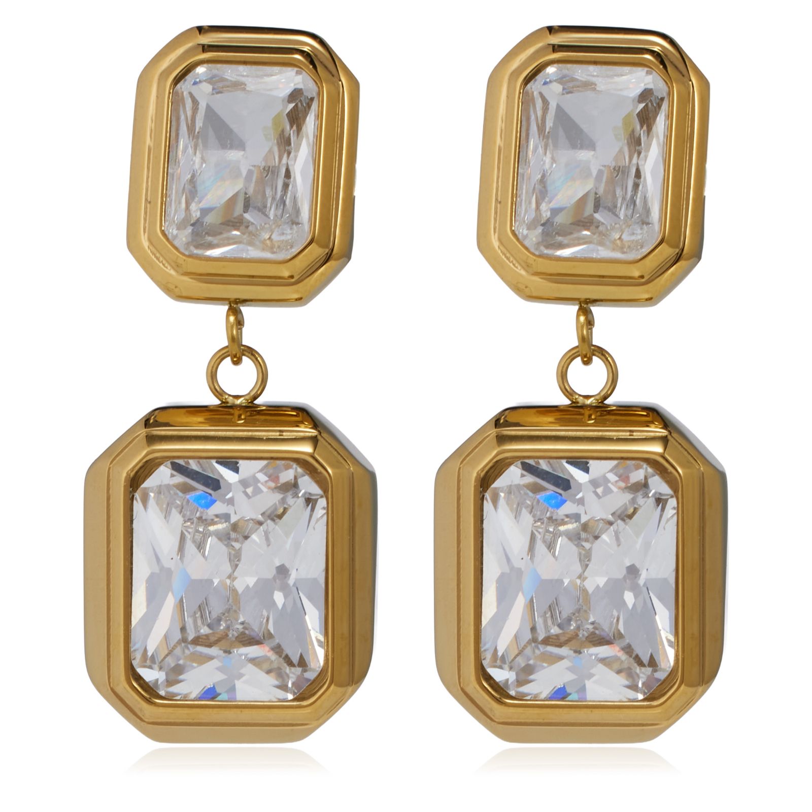 Steel by Diamonique Emerald Cut Drop Earrings Stainless Steel