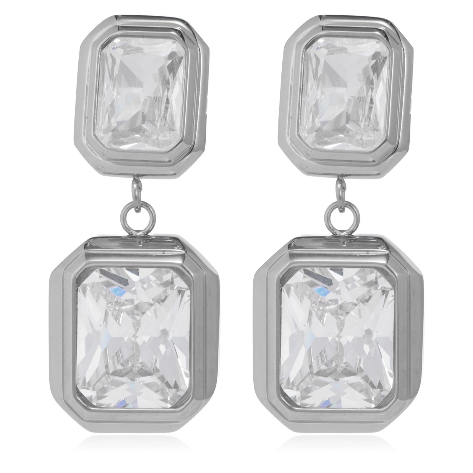 Steel by Diamonique Emerald Cut Drop Earrings Stainless Steel