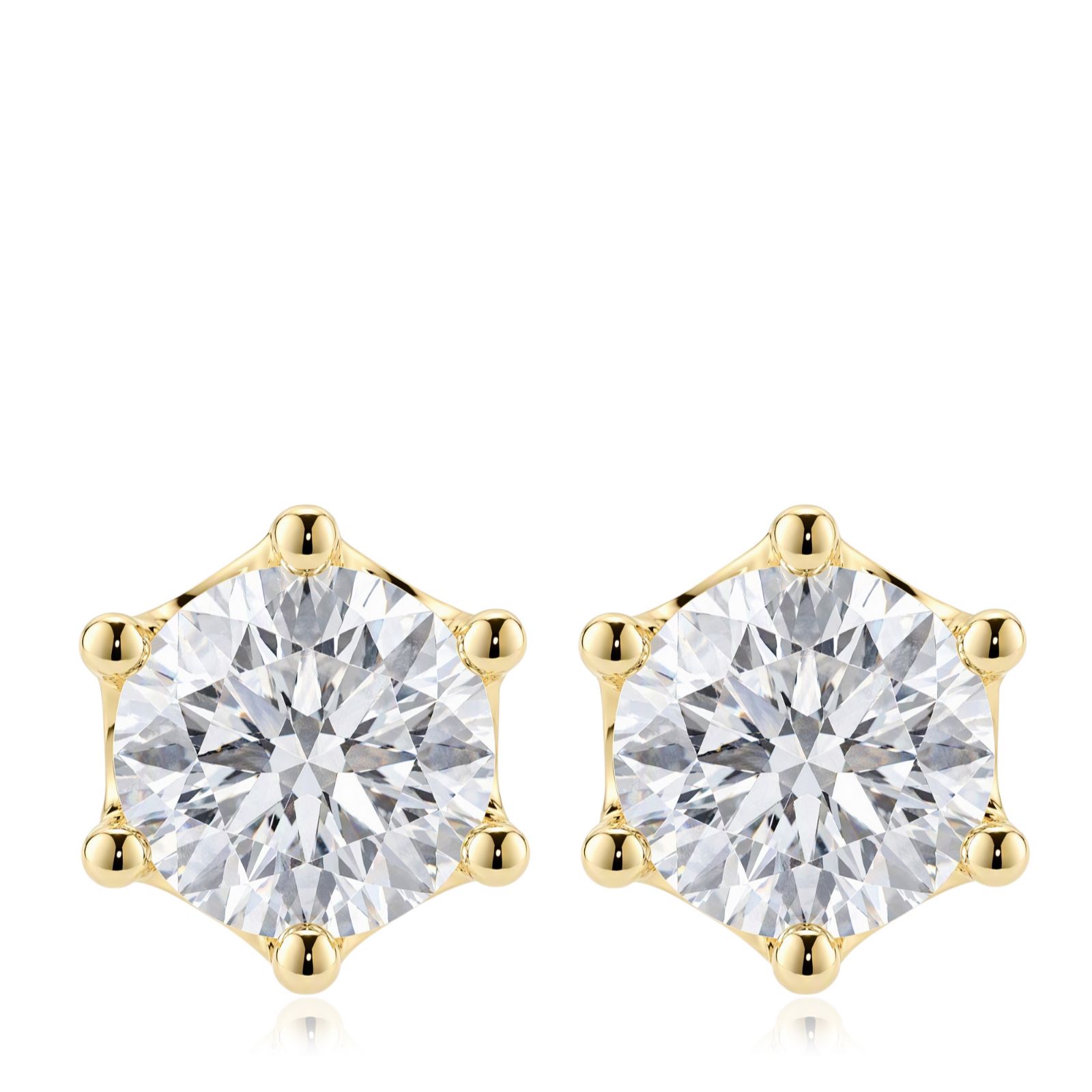 Fire Light 1ct Lab Grown Diamond 6 Prong Set Stud Earrings 9ct Gold