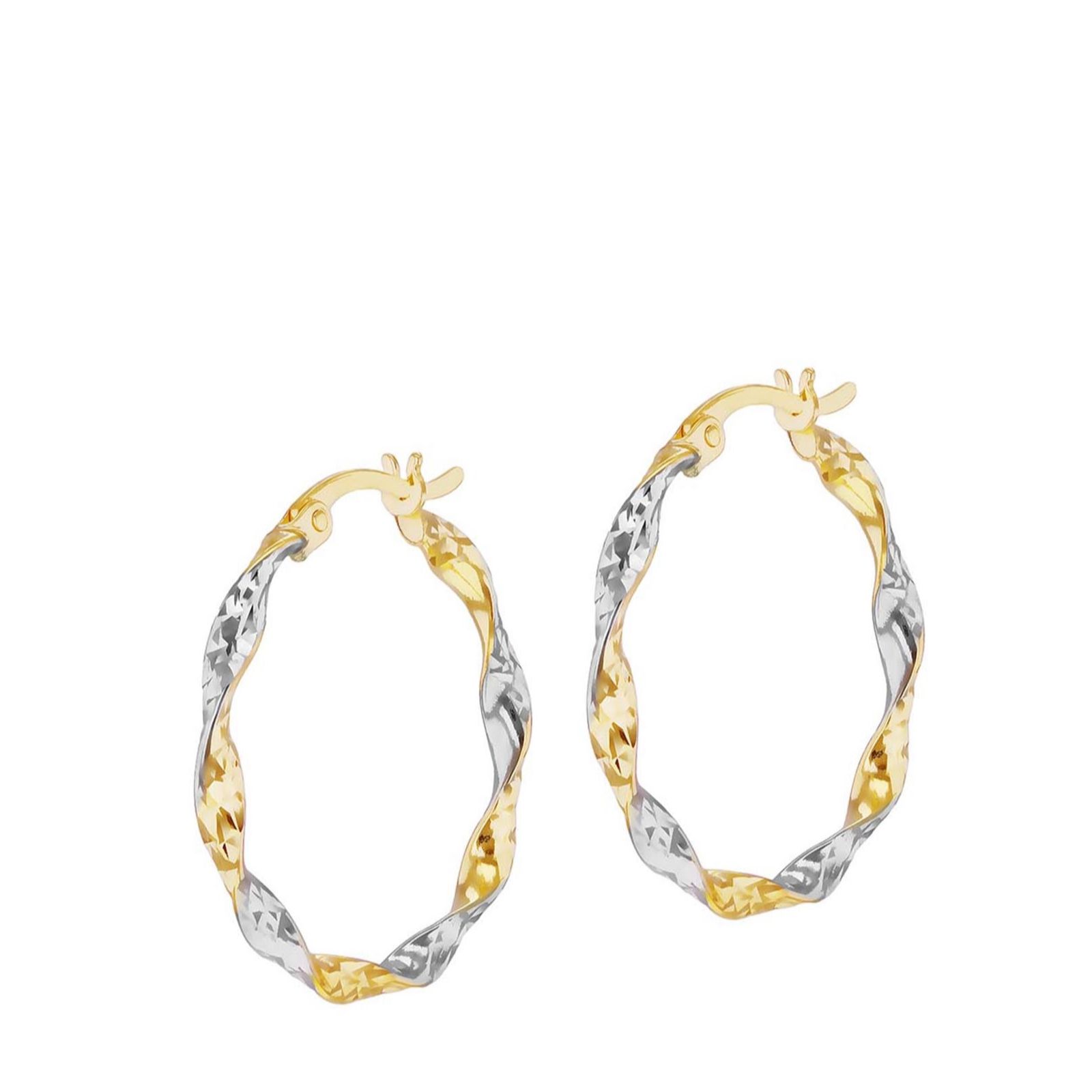 GOLD 9ct 2-Colour Diamond Cut Twist Creole Hoop Earrings 1.23g