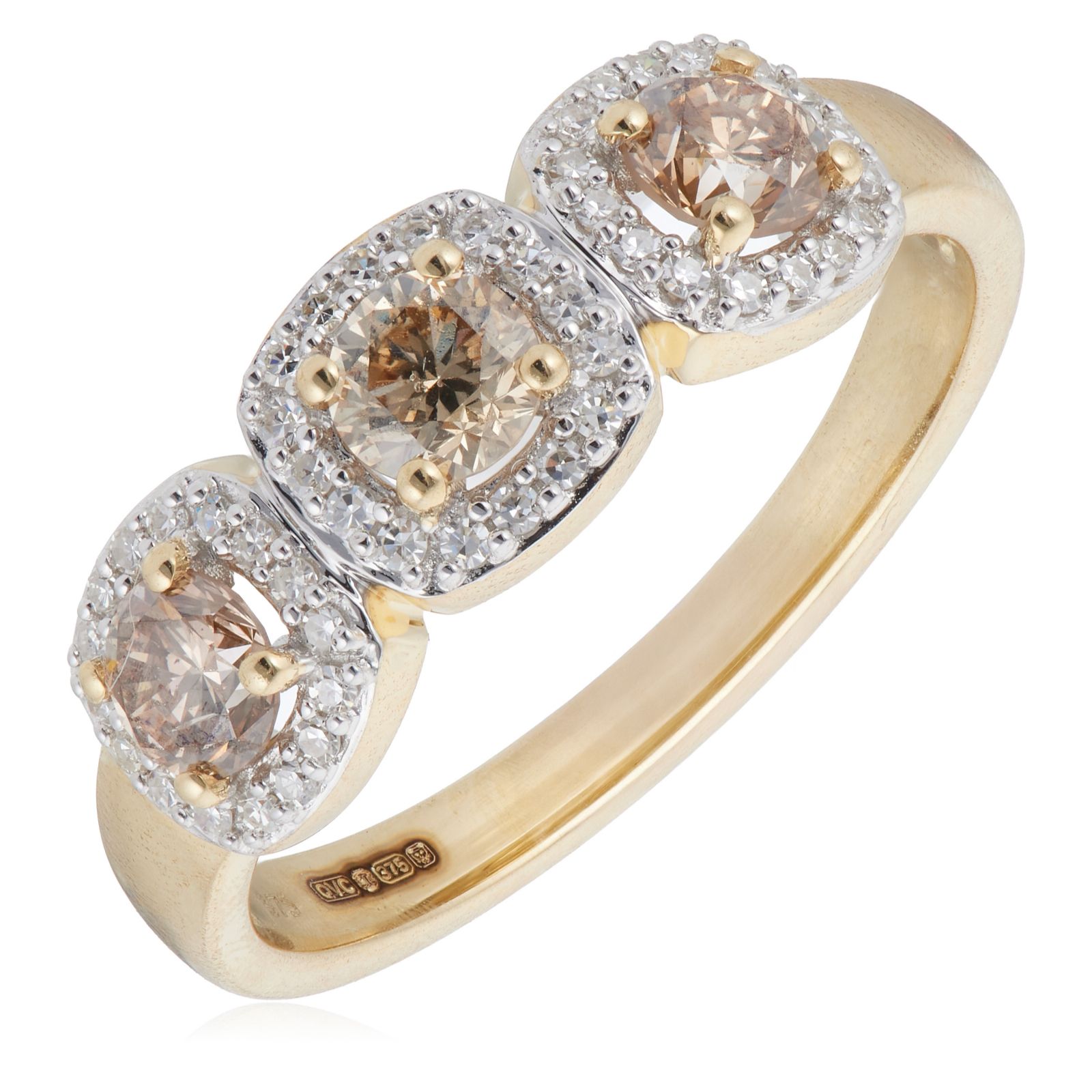 0.8ct Champagne Diamond & 0.20ct Diamond Trilogy Ring 9ct Gold