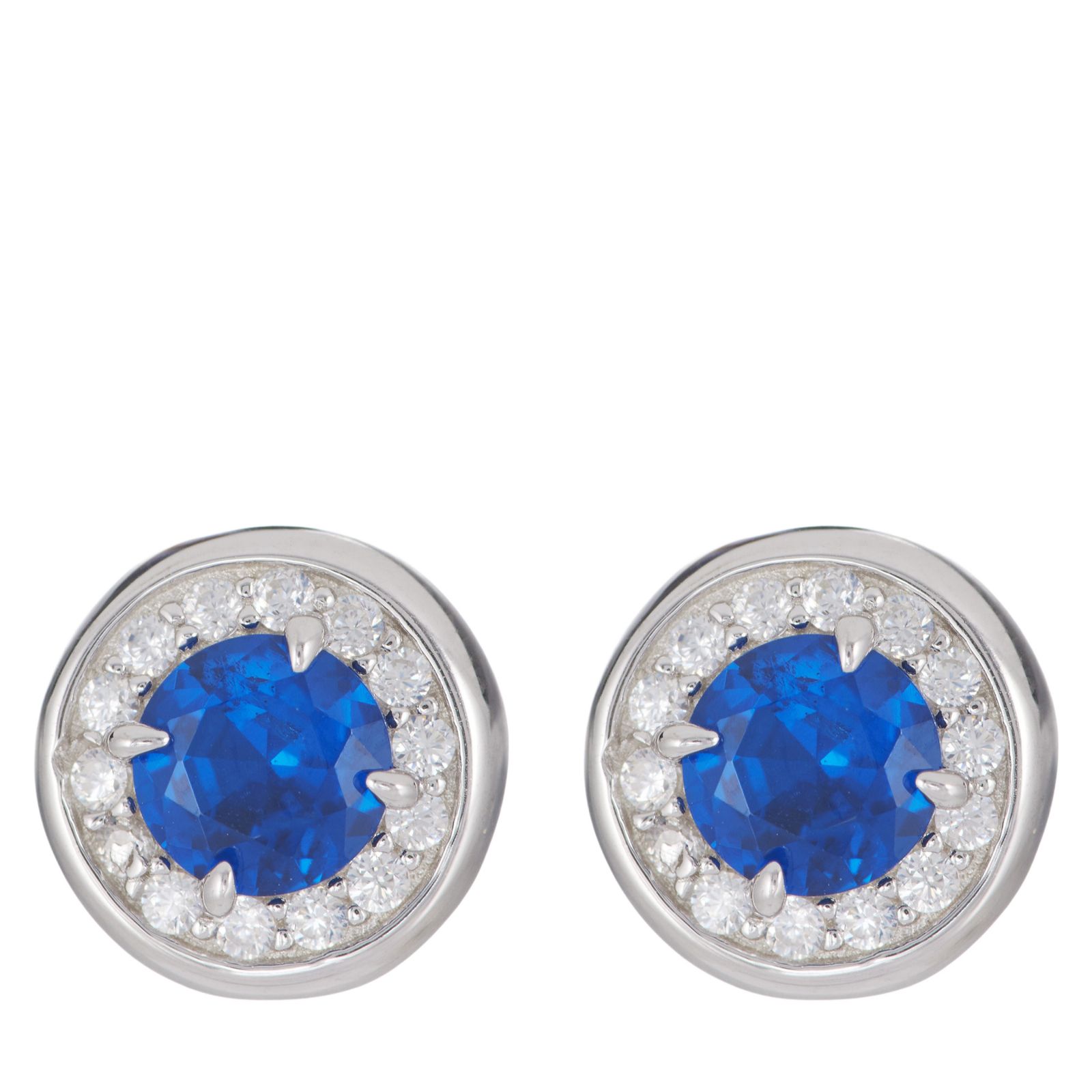 Diamonique 0.8ct tw Round Bezel Halo Stud Earrings Sterling Silver