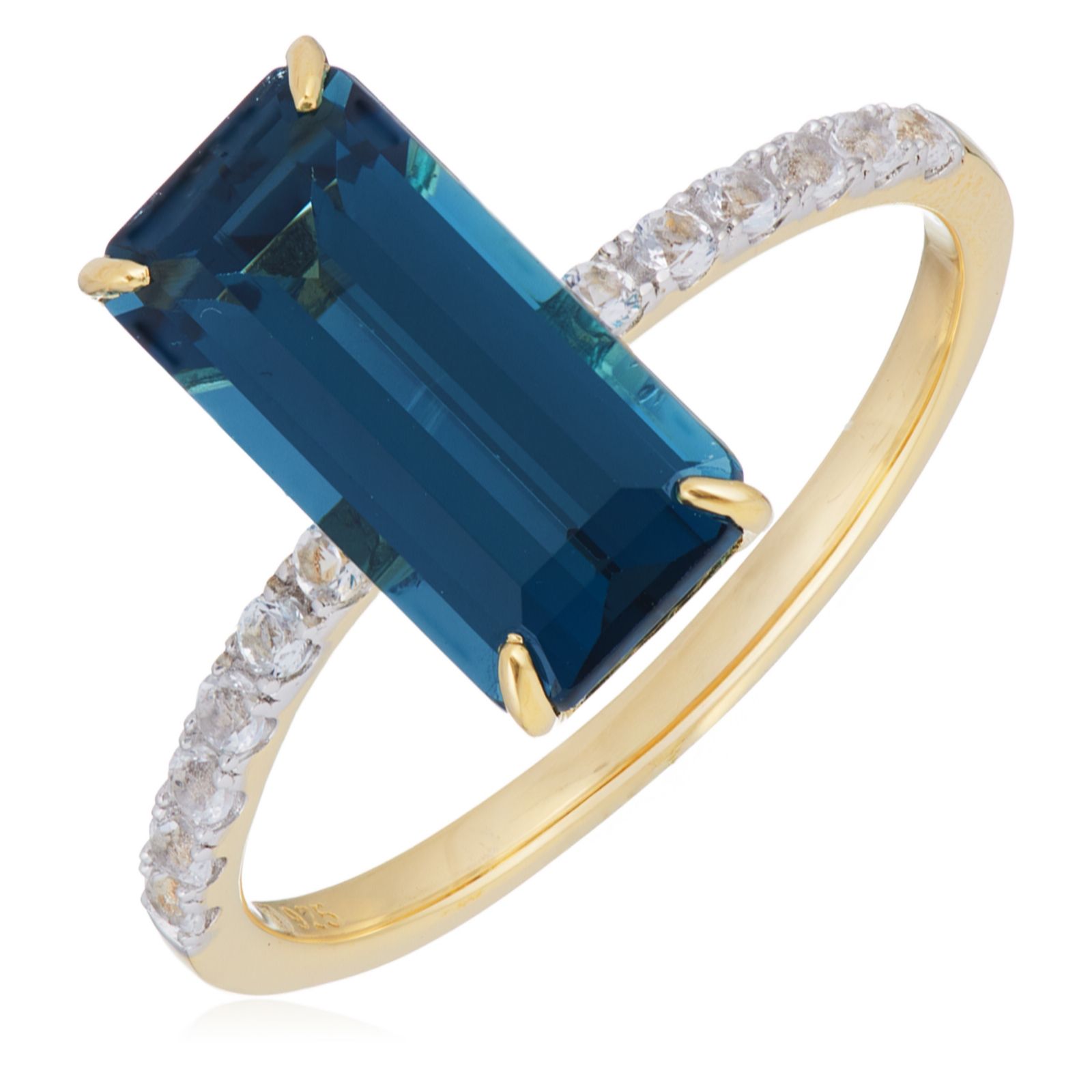 2.90ct London Blue Topaz Emerald Cut & White Topaz Ring Sterling Silver