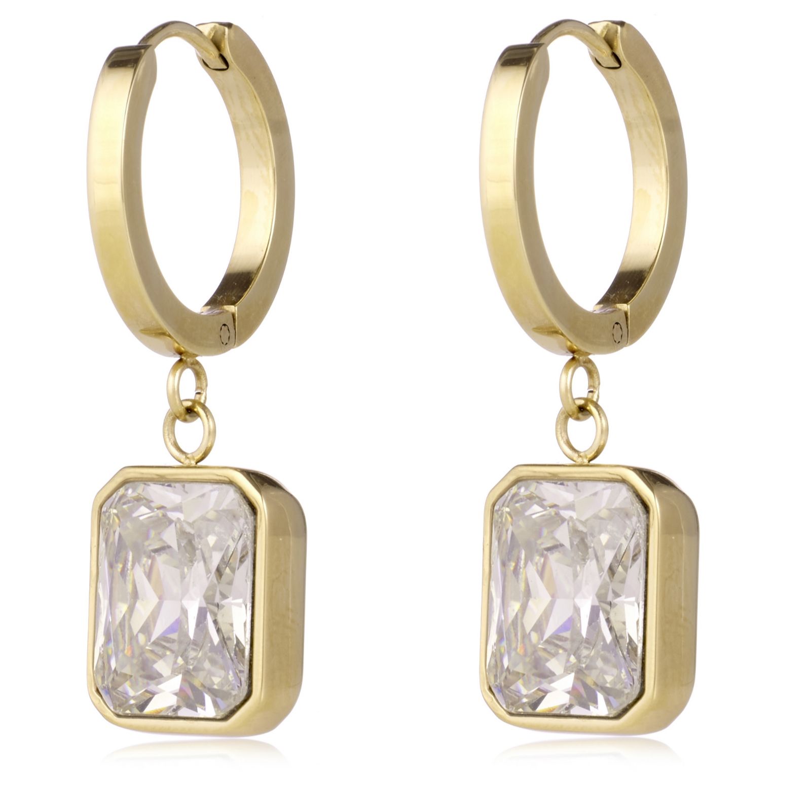 Steel by Diamonique Emerald Cut Drop Earrings Stainless Steel