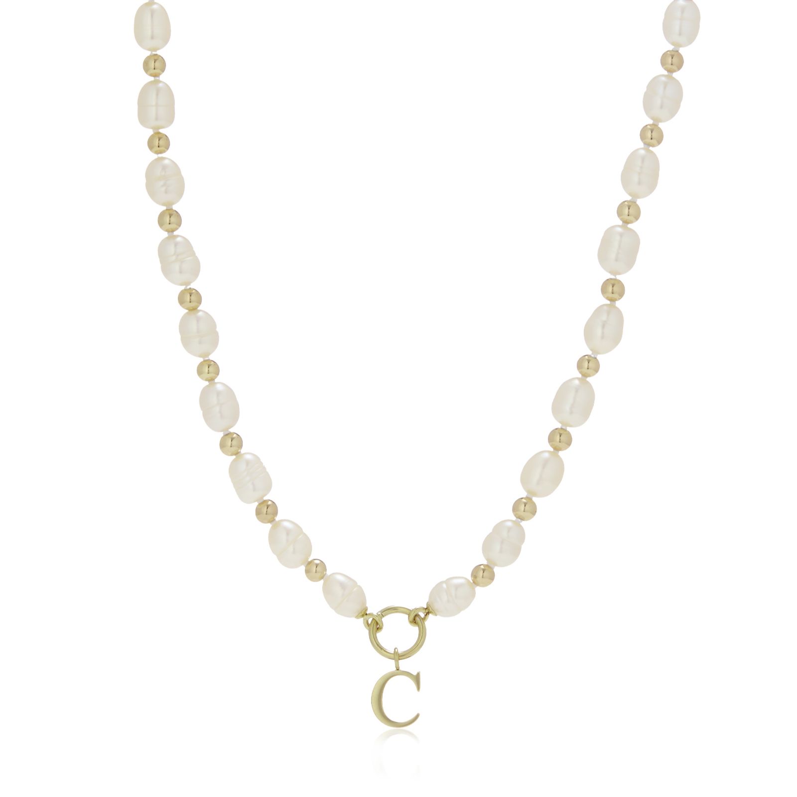 Lara Pearl Initial Charm 6mm Oval Cultured Pearl Necklace