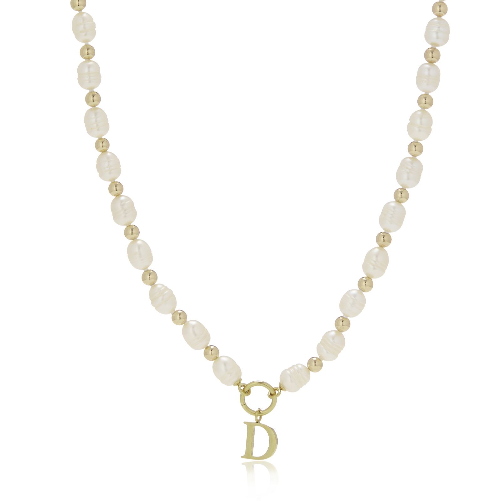 Lara Pearl Initial Charm 6mm Oval Cultured Pearl Necklace