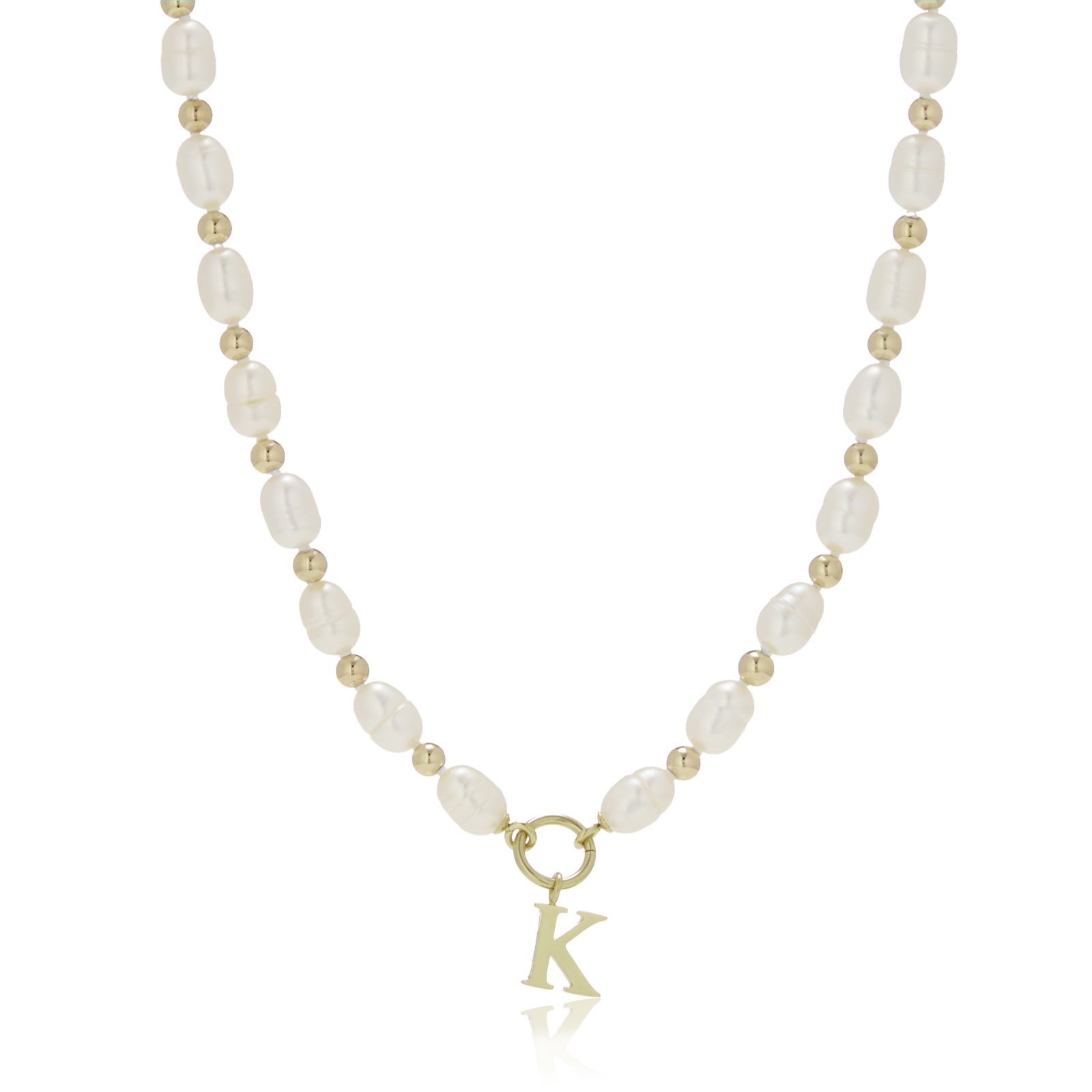 Lara Pearl Initial Charm 6mm Oval Cultured Pearl Necklace