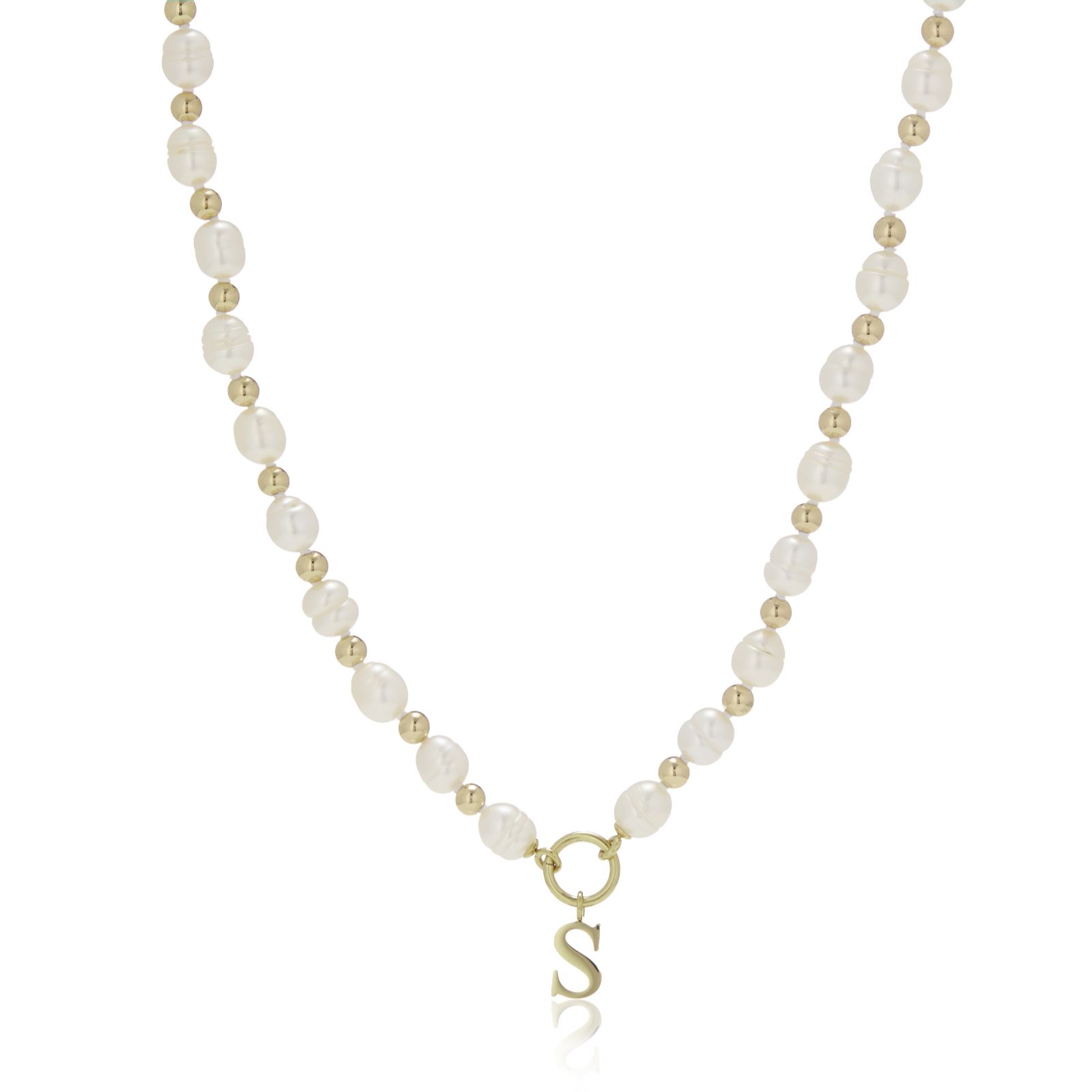Lara Pearl Initial Charm 6mm Oval Cultured Pearl Necklace