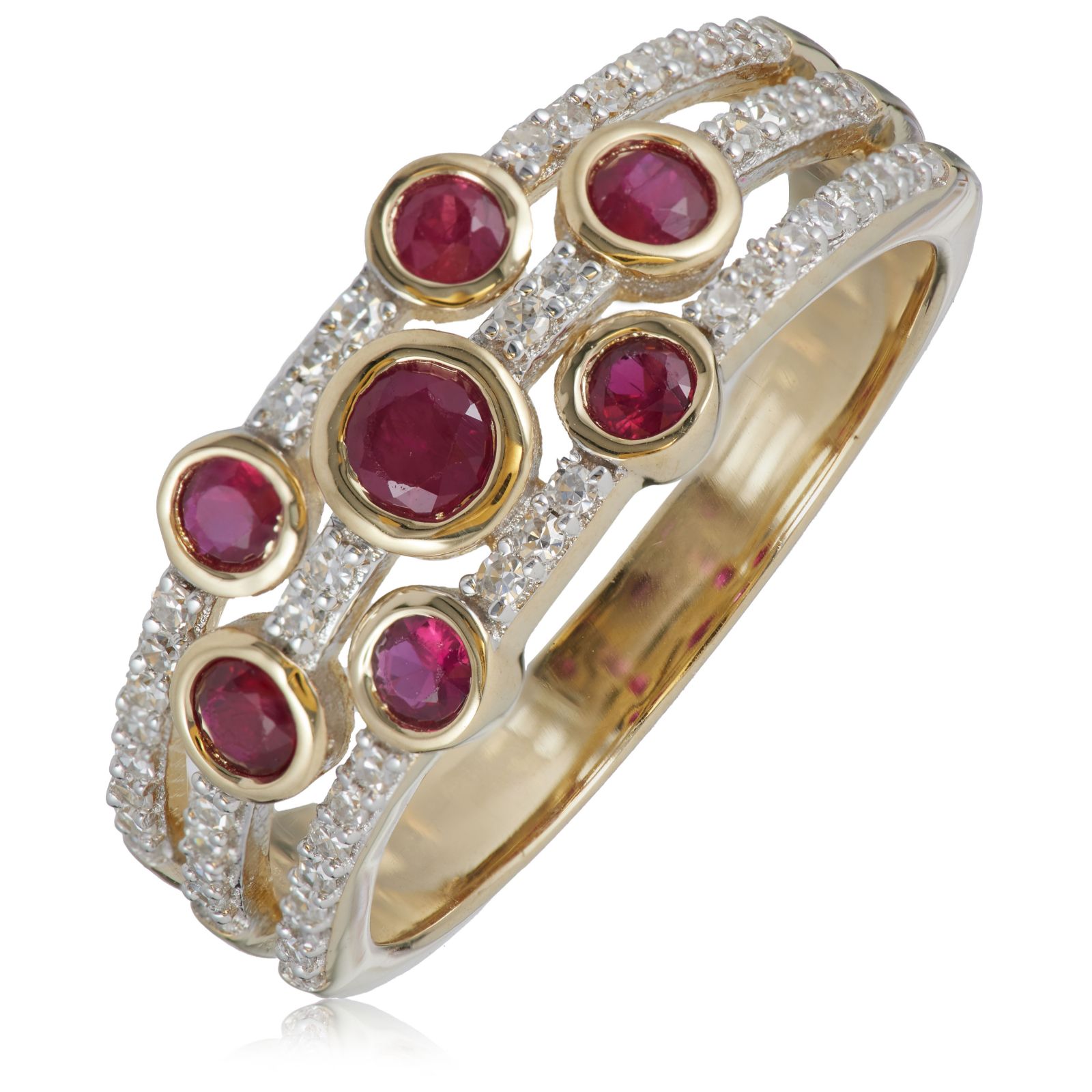0.20ct Diamond & 0.4ct Ruby Bezel Set Band Ring 9ct Gold