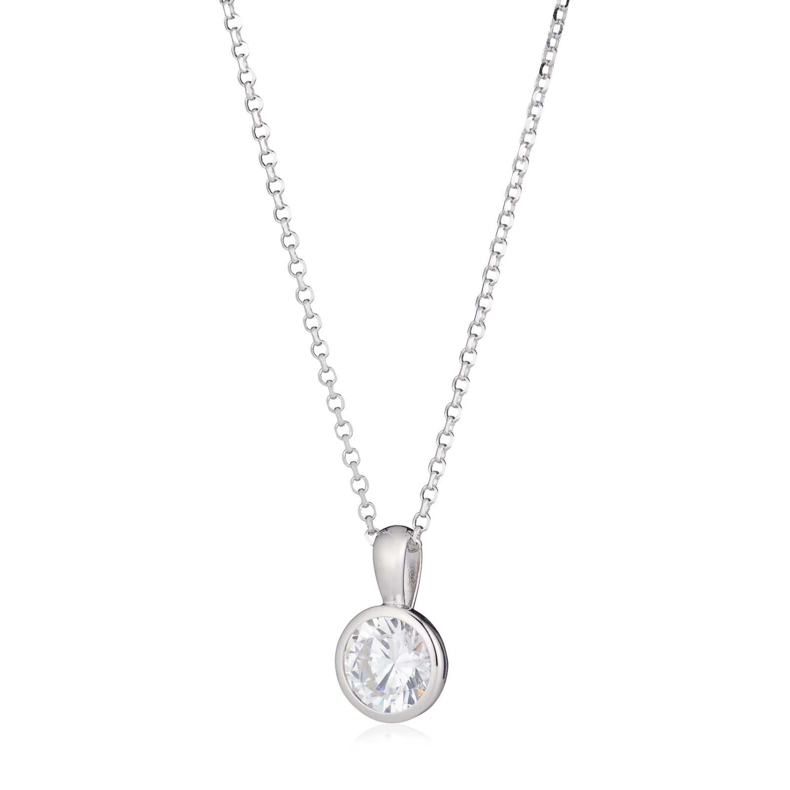 Diamonique 1ct Bezel Set Pendant Necklace Sterling Silver