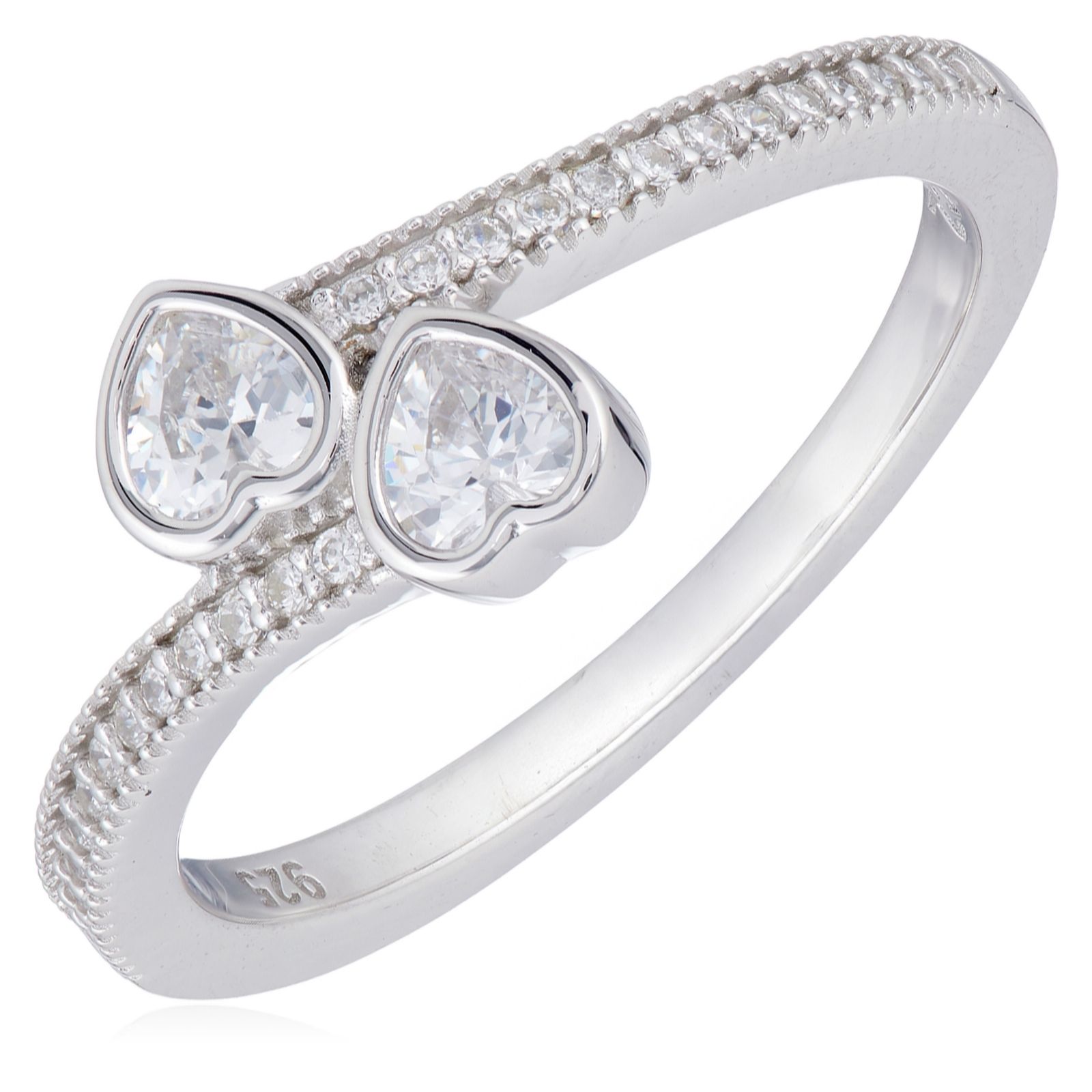 Diamonique 0.4ct tw Double Heart Ring Sterling Silver