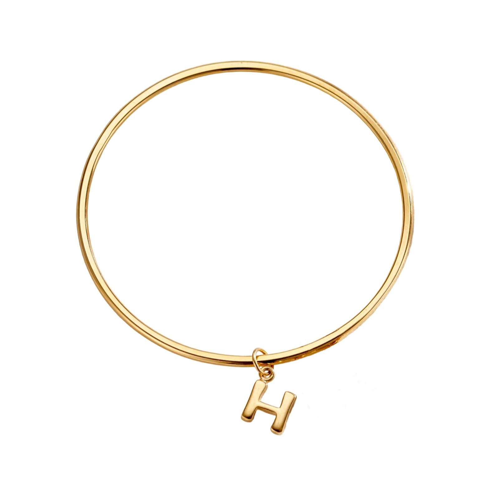 Posh Totty Designs Chunky Initial Charm Gold Plated Bangle Sterling Silver