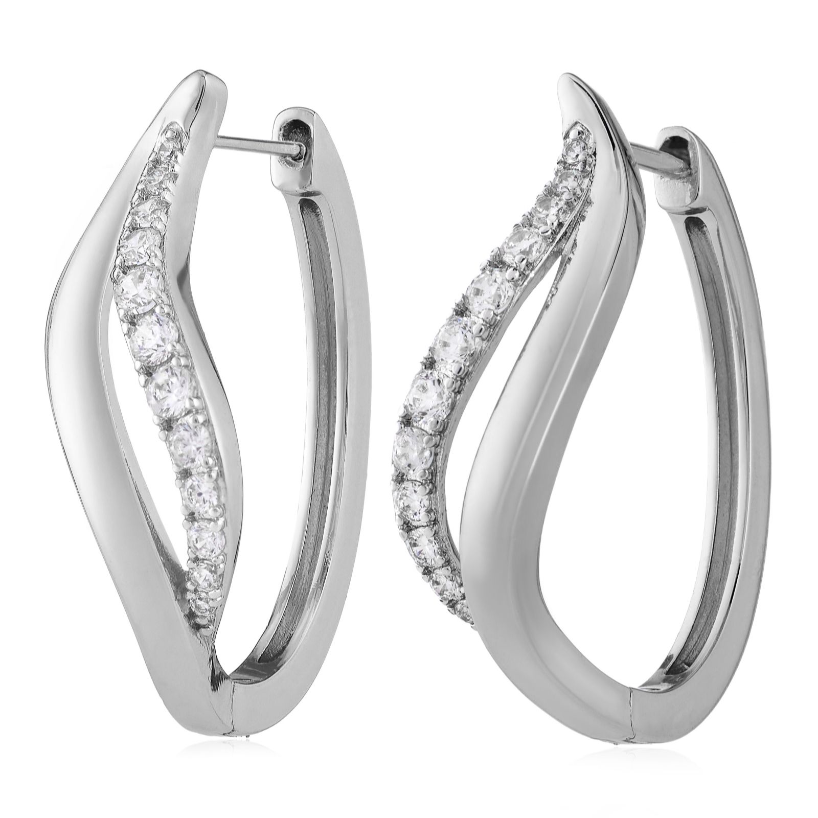 Diamonique Edit Pave Wave Hoop Earrings