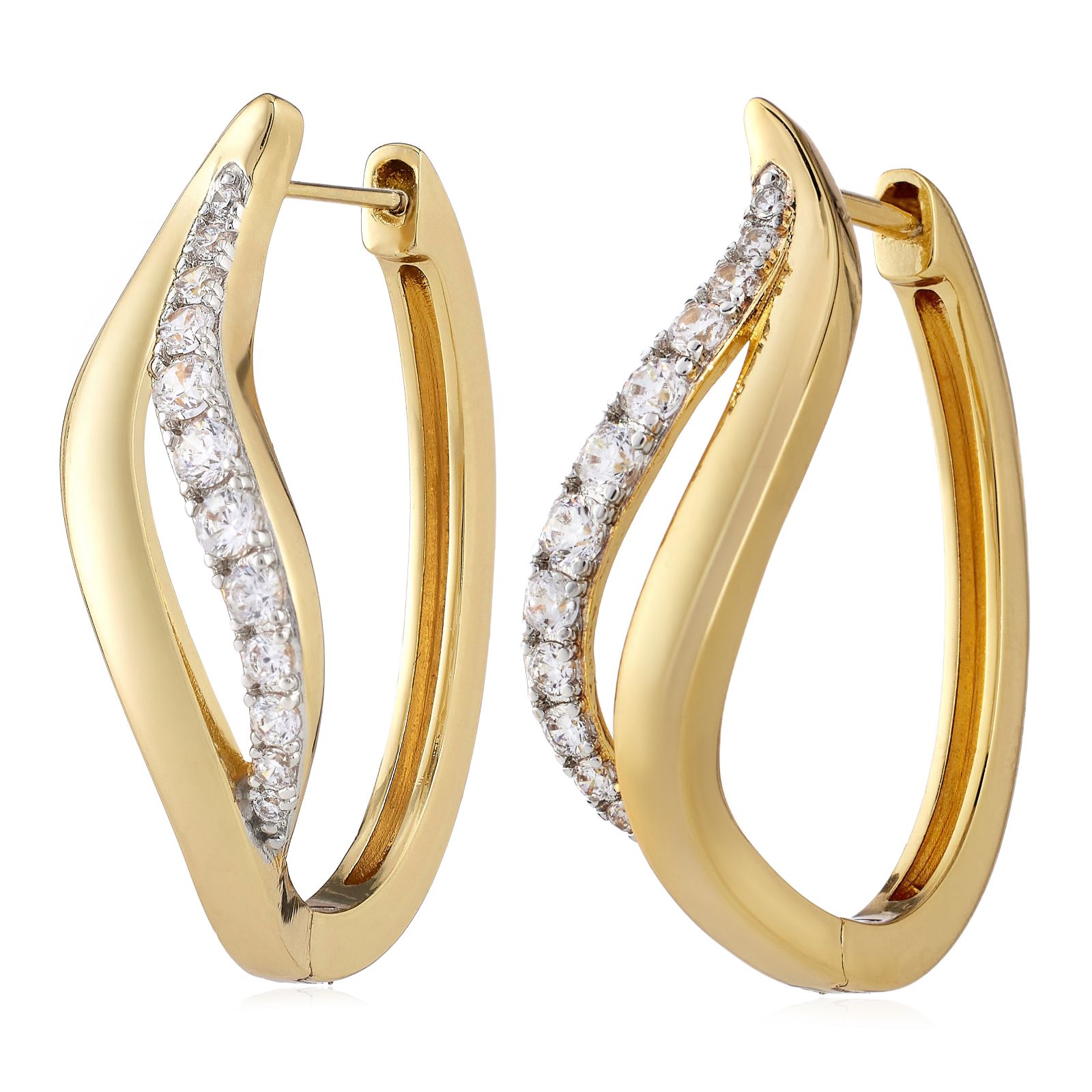 Diamonique Edit Pave Wave Hoop Earrings